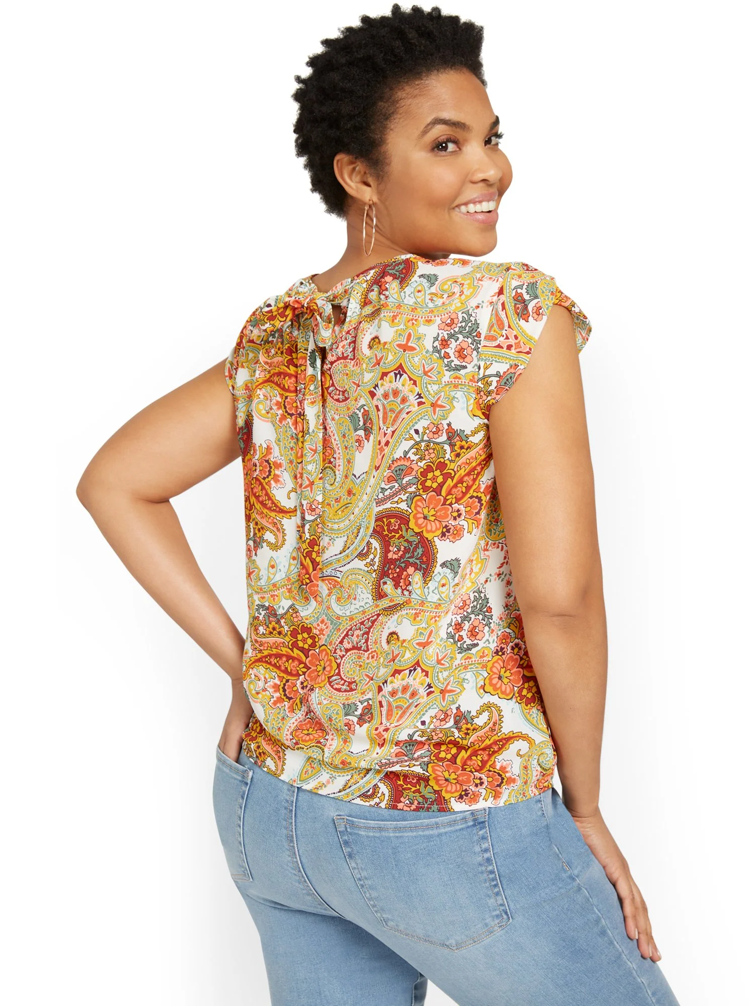 Paisley Bow-Back Pleated Top - Image 4