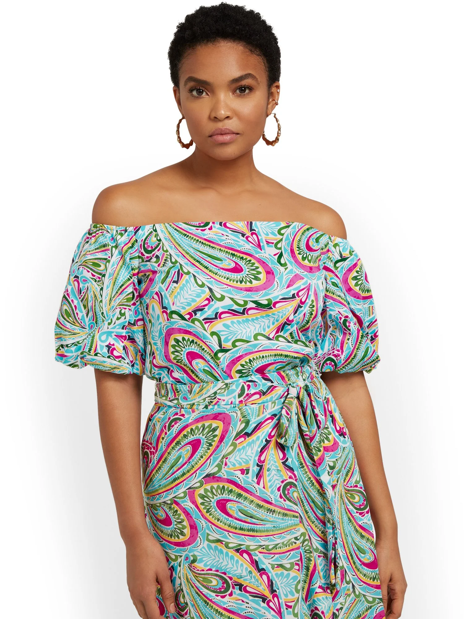 Paisley Off-The-Shoulder Poplin Top - Image 2