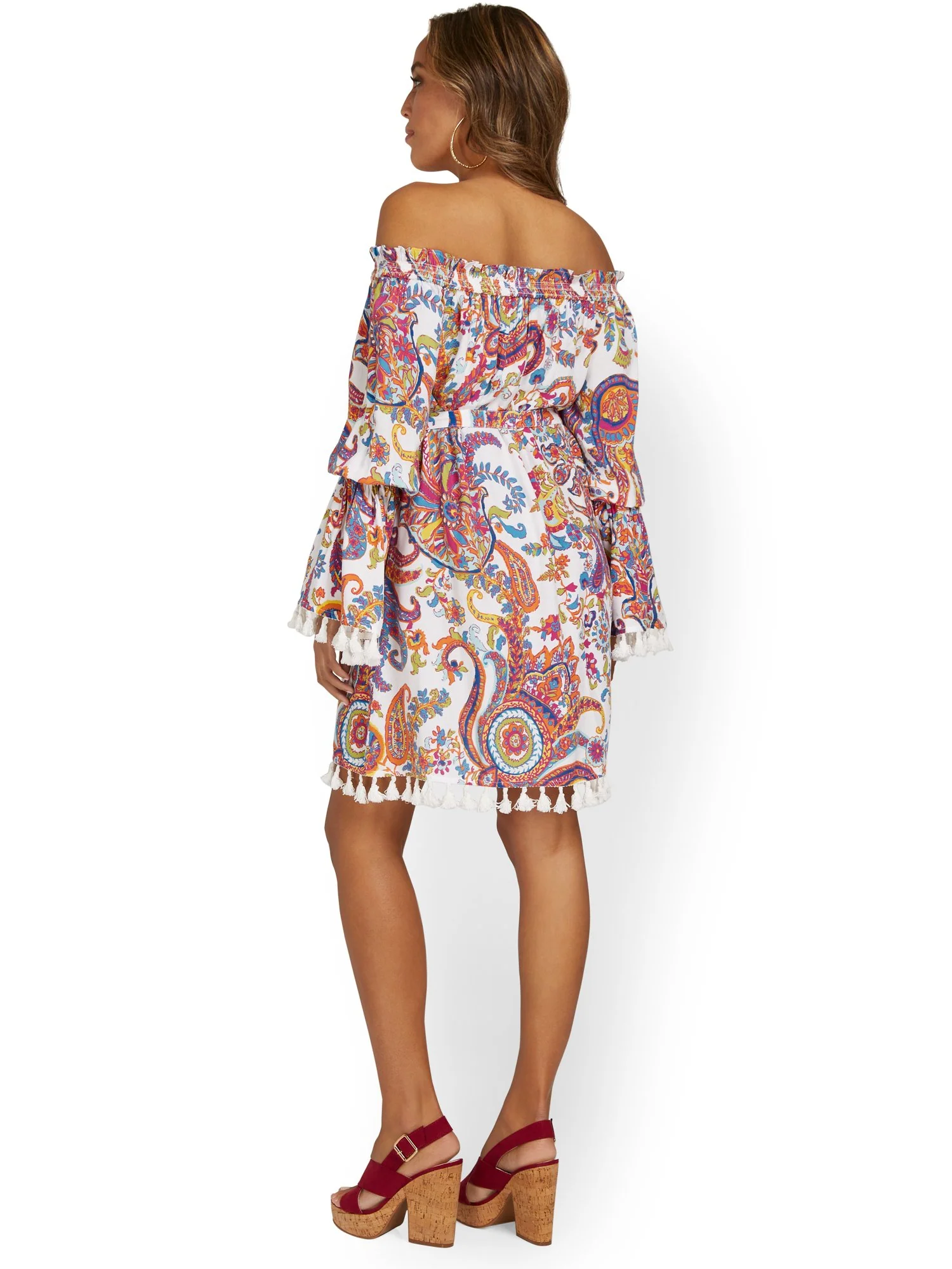 Paisley Off-The Shoulder Tassel-Hem Dress - Image 3