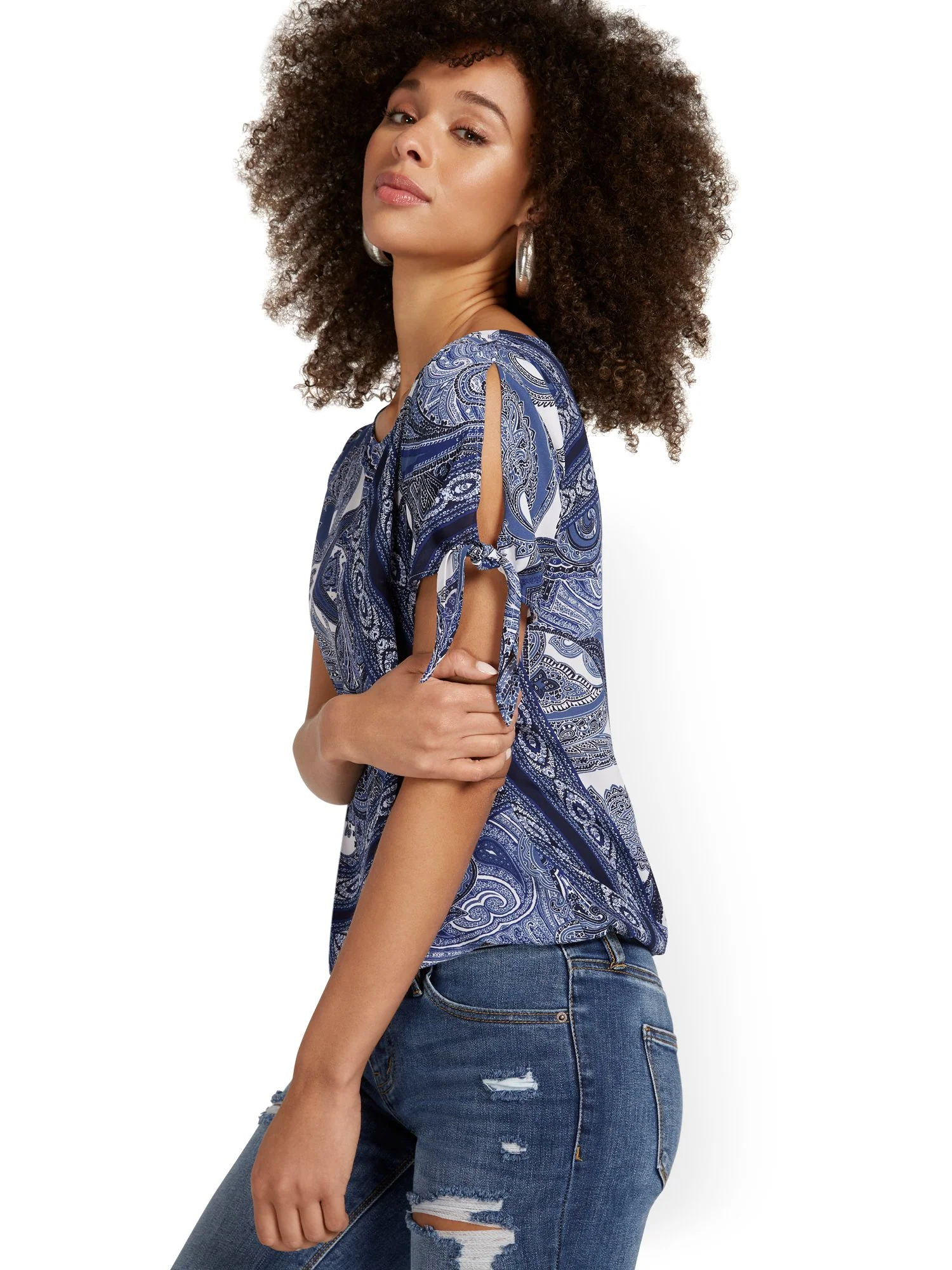 Paisley-Printed Tie-Sleeve Top - Image 2