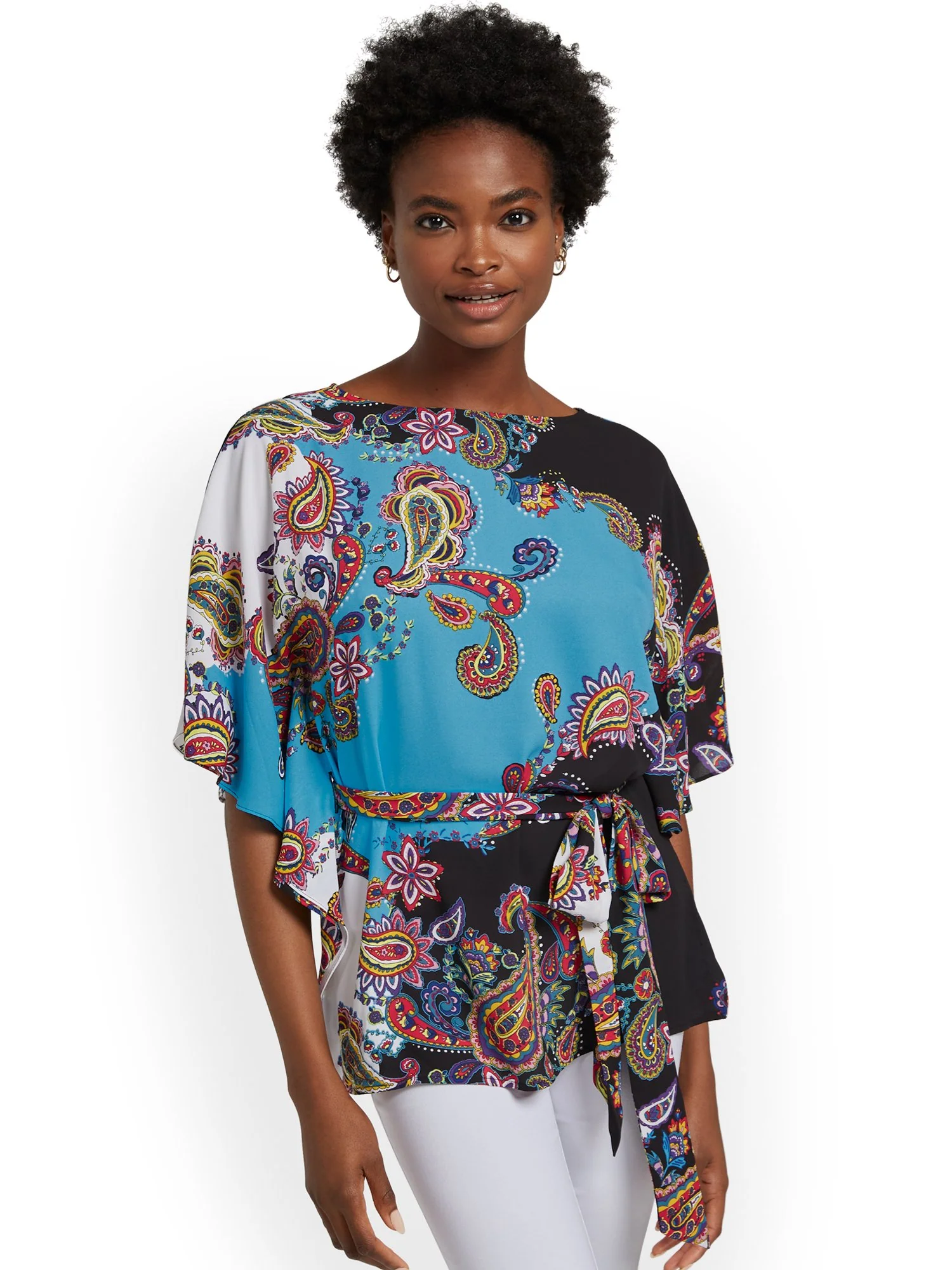 Paisley Tie-Waist Caftan Blouse - Image 2