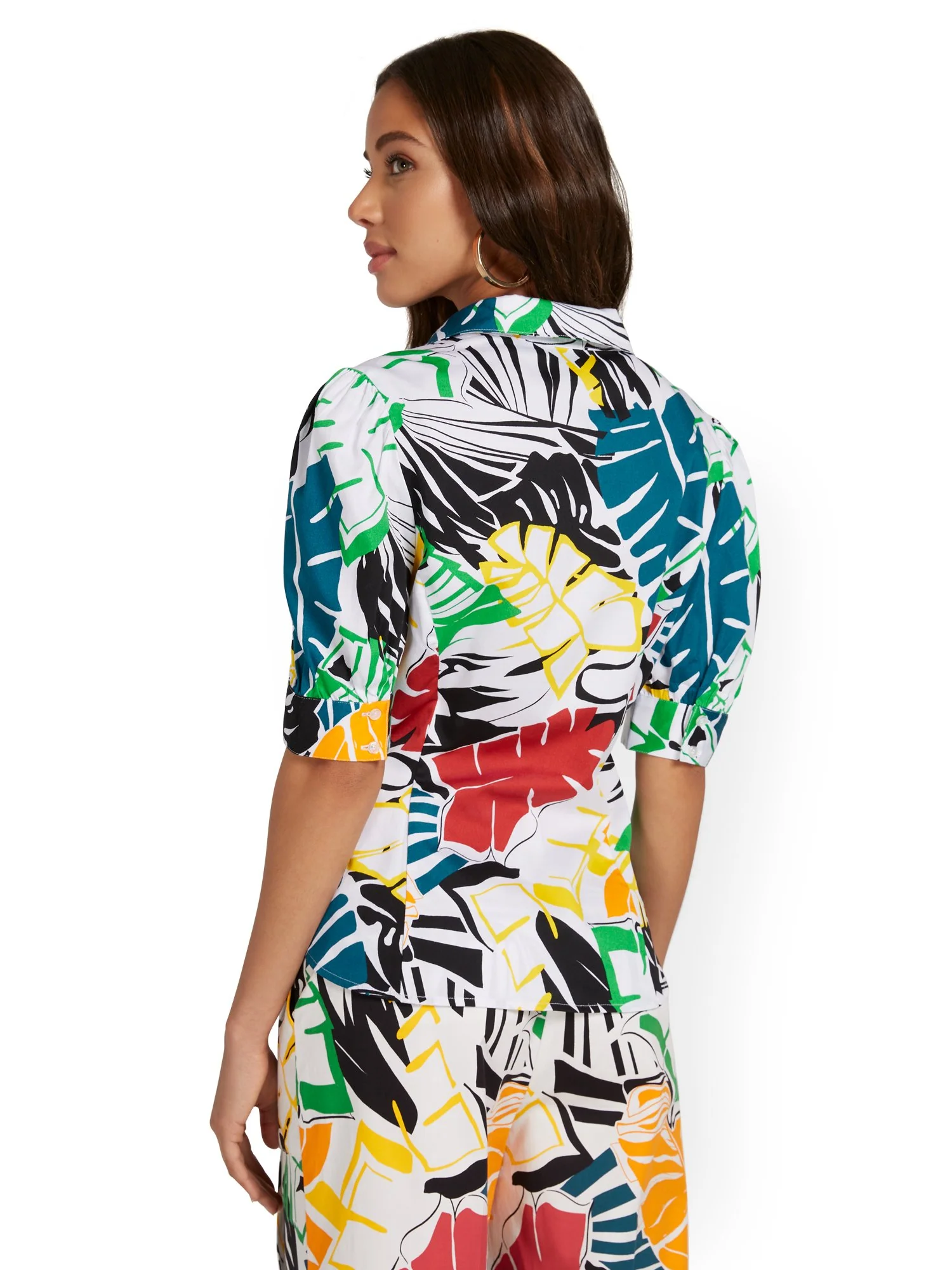 Palm-Print Puff-Sleeve Madison Shirt - 7th Avenue - Image 3
