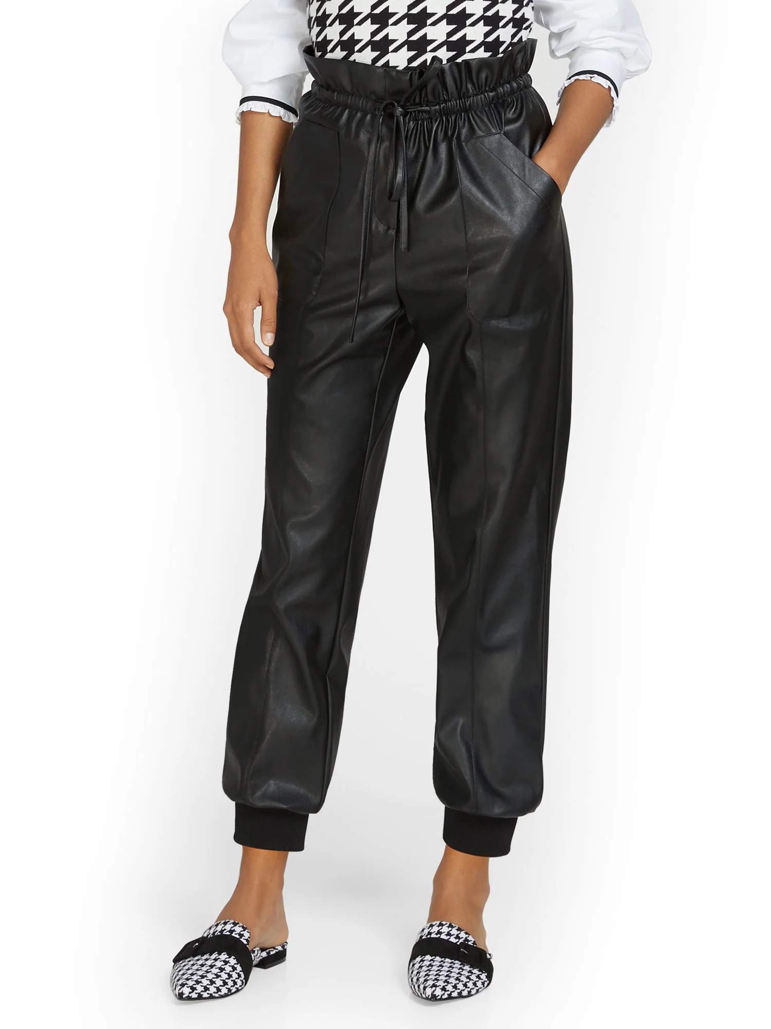 Paperbag-Waist Faux-Leather Jogger Pant - Image 2