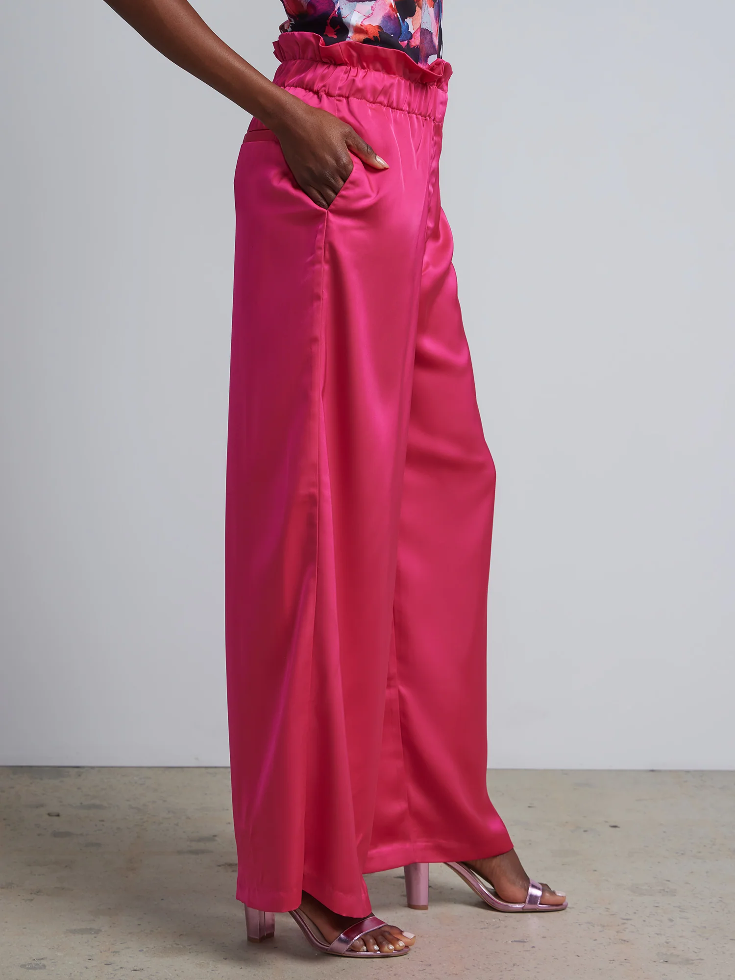 Paperbag-Waist Satin-Effect Palazzo Pant - Image 2