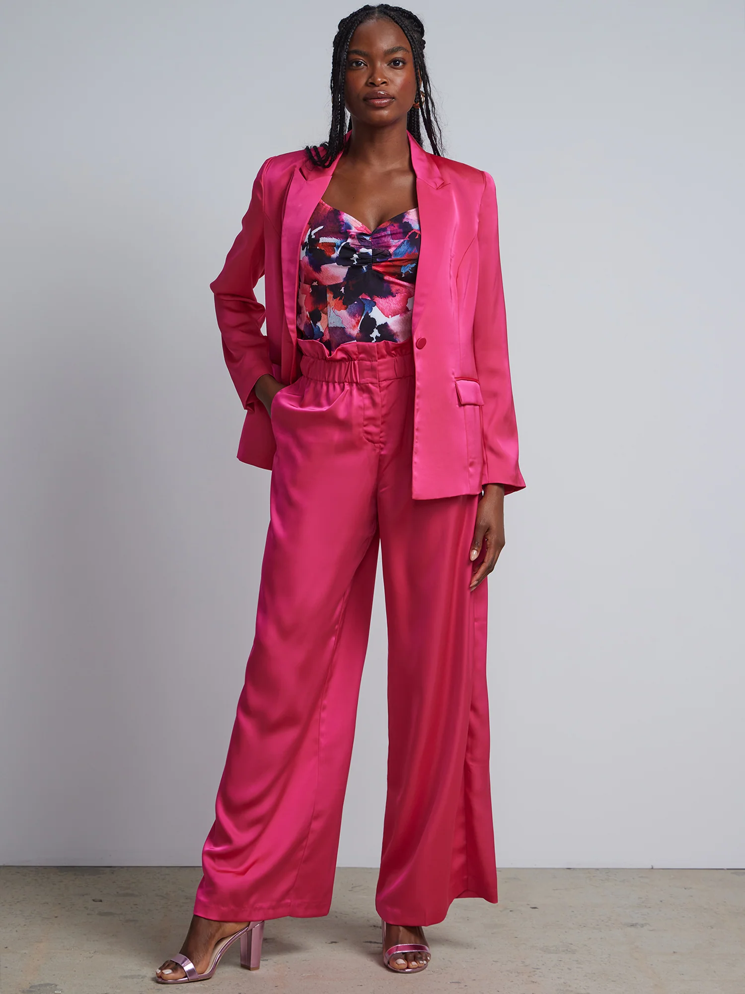 Paperbag-Waist Satin-Effect Palazzo Pant - Image 4
