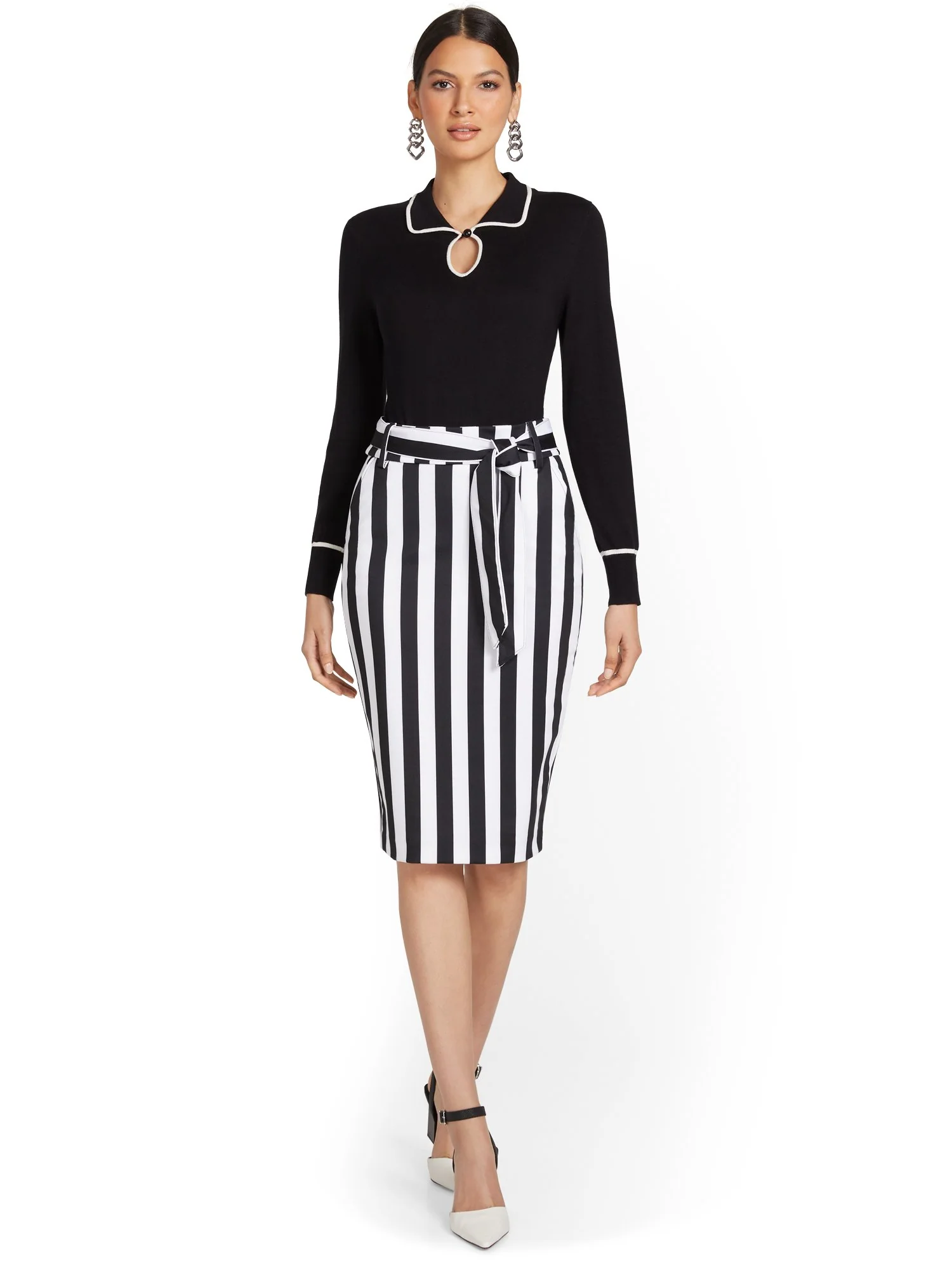 Paperbag-Waist Stripe Pencil Skirt - Image 4