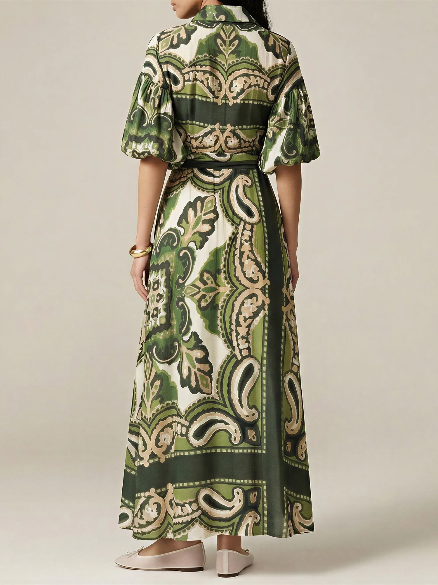 Pasley Print Blubble Sleeves Shirt Dress - Image 5