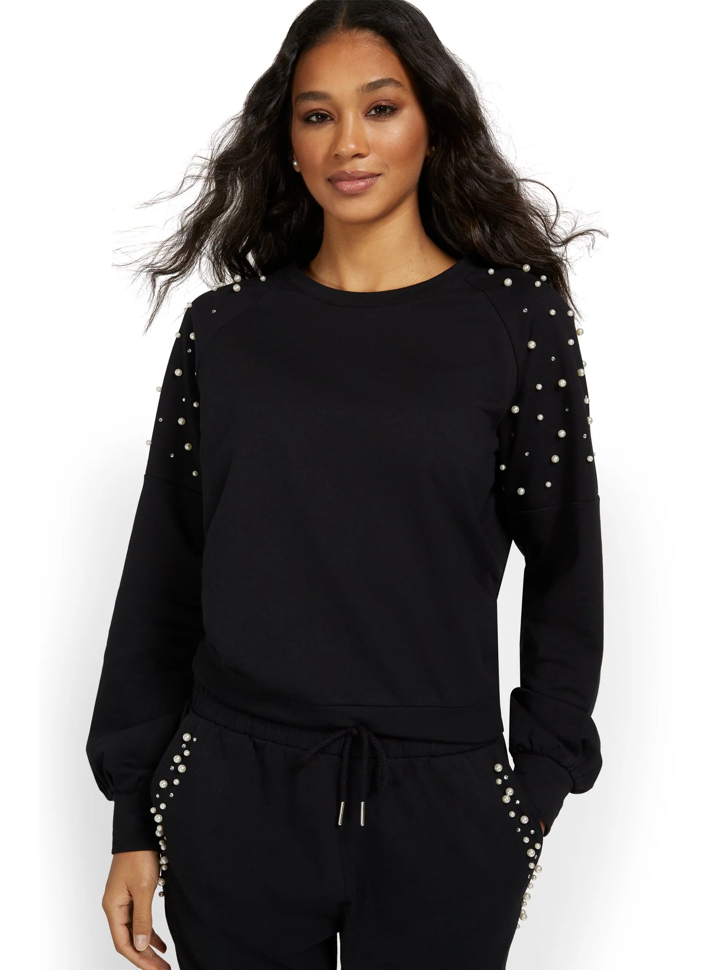 Pearl-Embellished Balloon-Sleeve Pullover