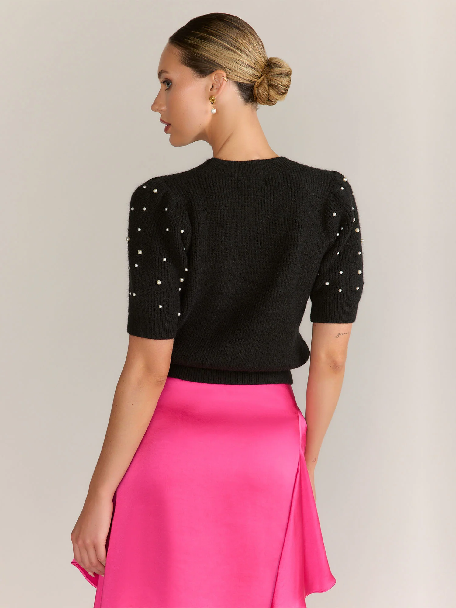 Dreamers Pearl Embellished Elbow Sleeve Ribbed Pullover - Brands We Love - Image 4