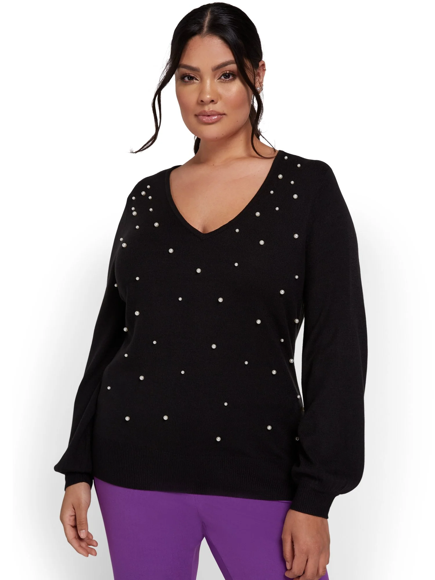 Pearl-Embellished Pullover Sweater - Image 2