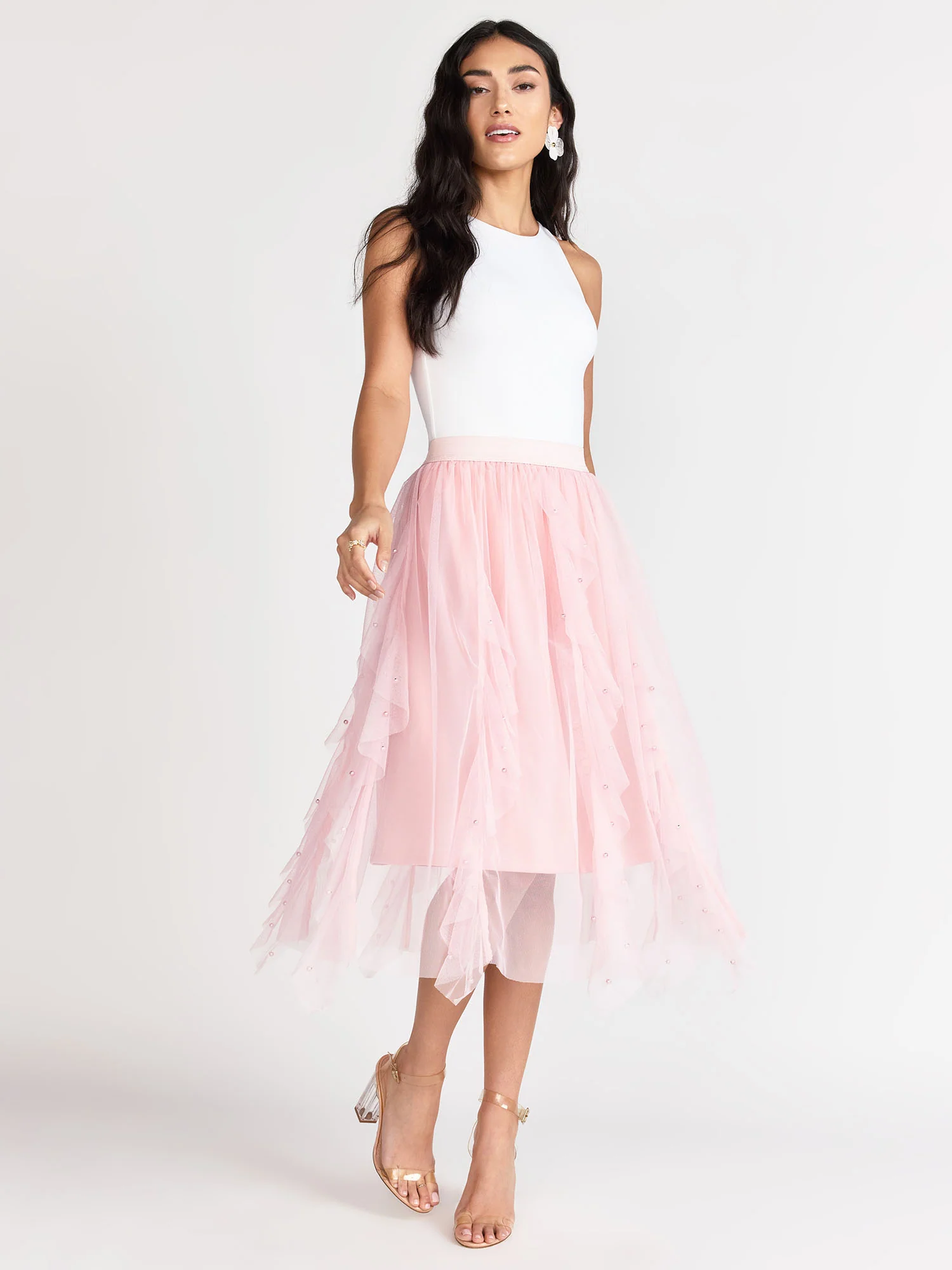 Pearl Mesh Ruffled Midi Skirt - Lena - Image 3