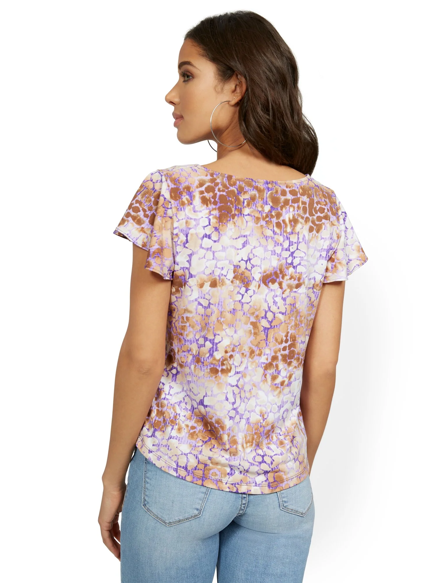 Pebble-Print Flutter-Sleeve Square-Neck Top - Image 3