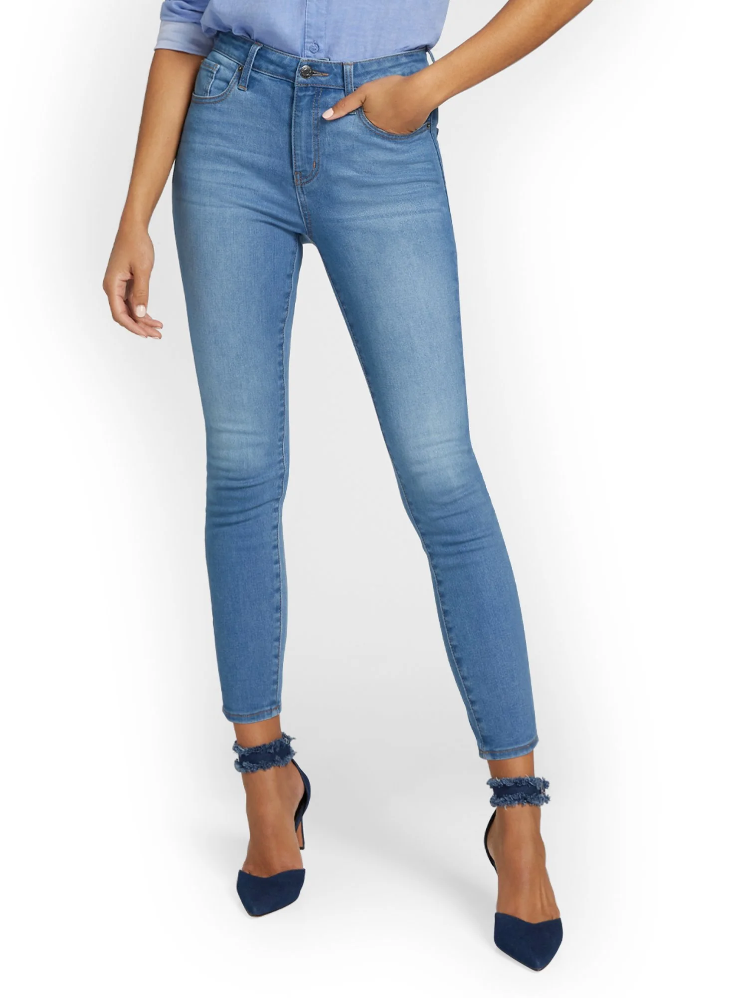 Perfect Fit High-Waisted Super-Skinny Ankle Jeans - Medium Blue Wash - Image 2