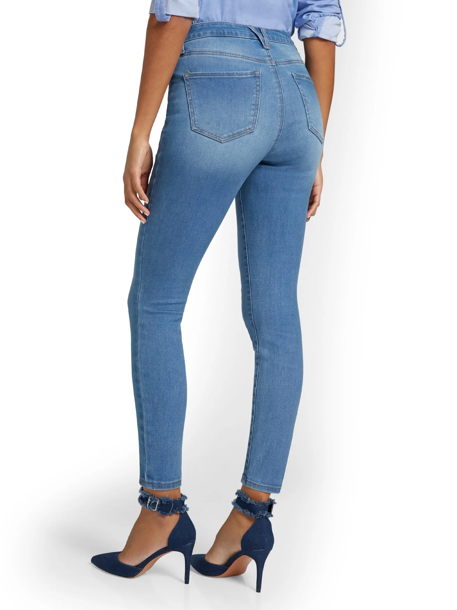 Perfect Fit High-Waisted Super-Skinny Ankle Jeans - Medium Blue Wash - Image 4