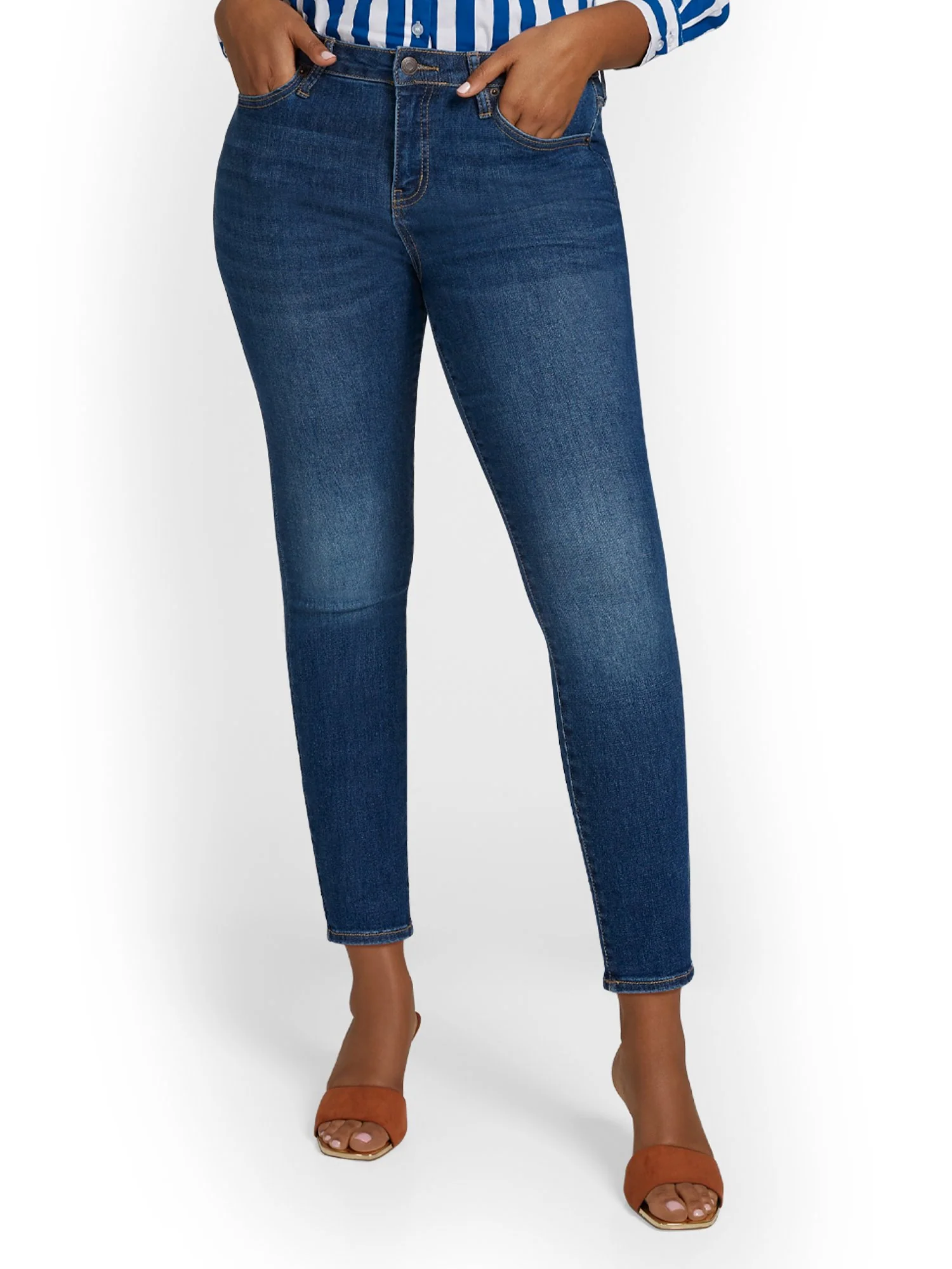 Perfect Fit Mid-Rise Super-Skinny Ankle Jeans - Medium Blue Wash - Image 2