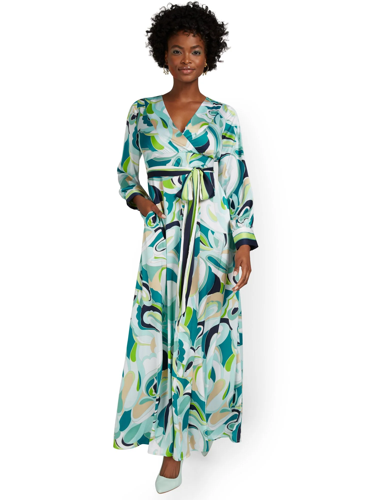 Petite Abstract-Print Tie-Waist Maxi Dress