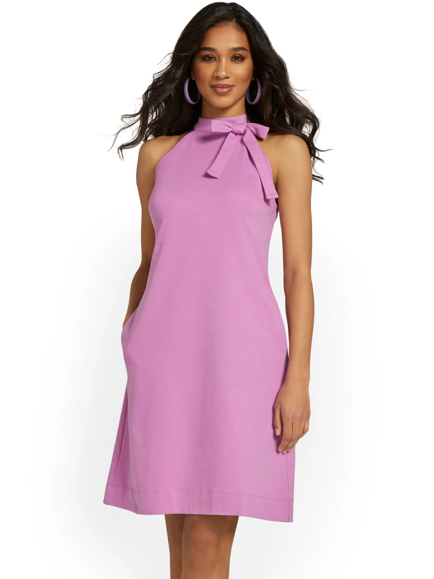 Petite Bow-Front Halterneck Dress - City Knits - Image 6