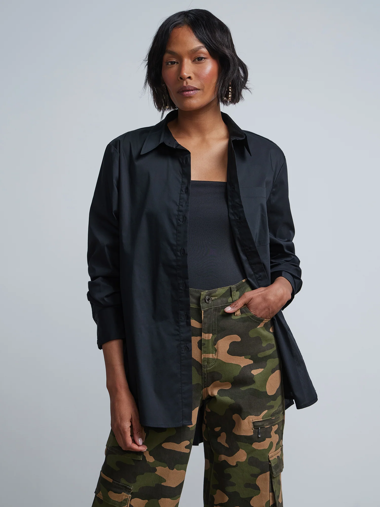 Petite Boyfriend Button-Front Secret Snap - NY&C Madison Shirt®
