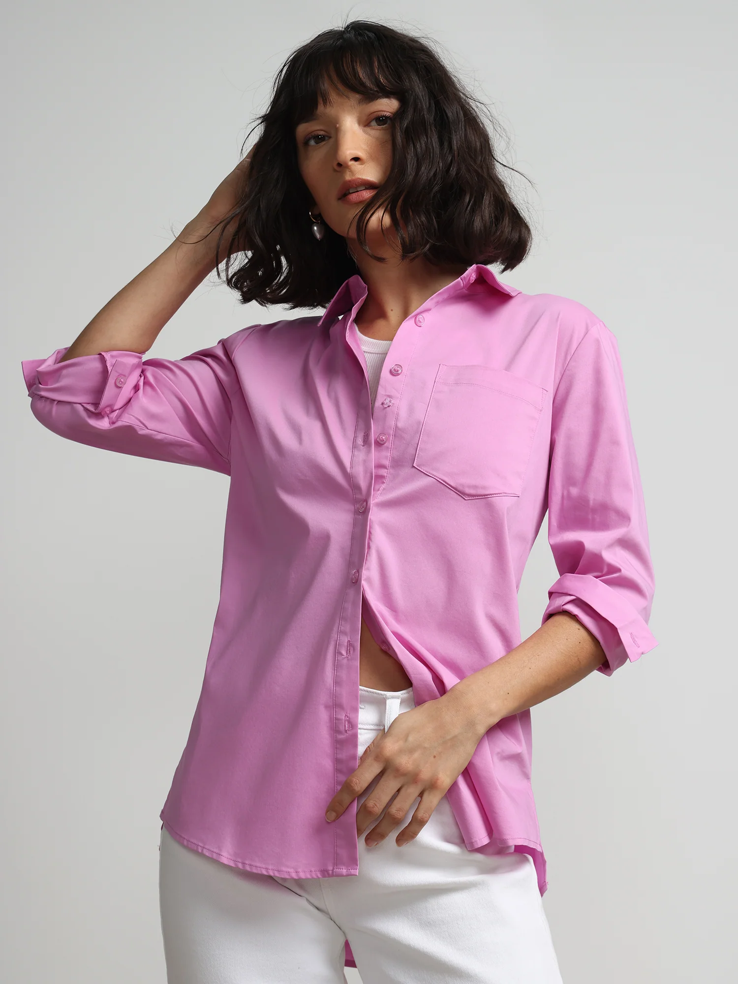 Petite Boyfriend Button-Front Secret Snap - NY&C Madison Shirt® - Image 8