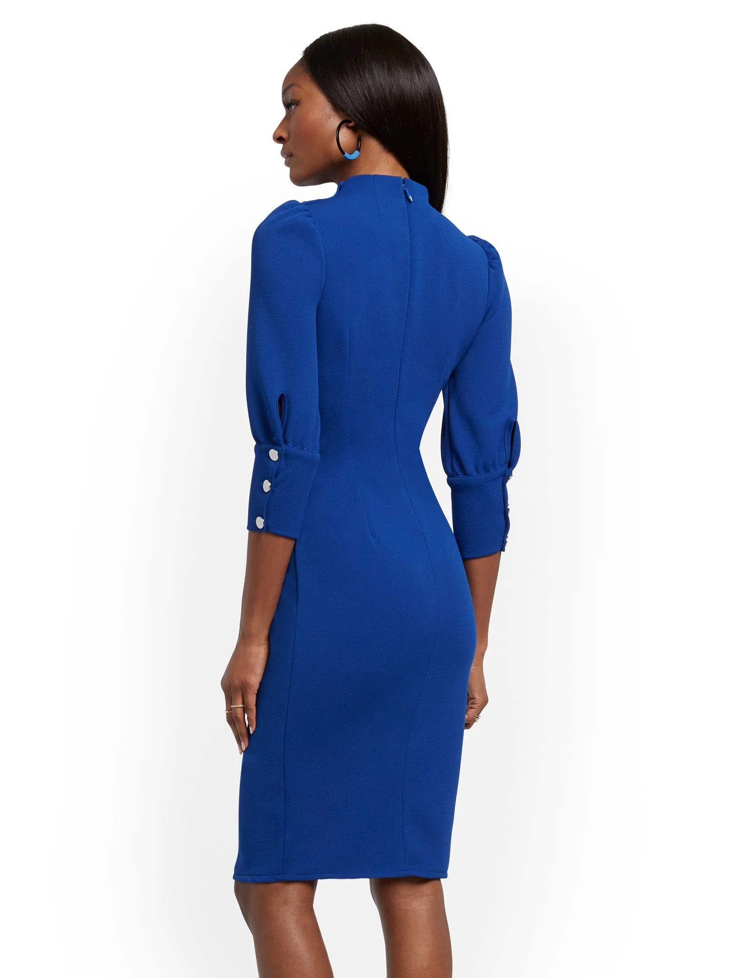 Petite Button-Accent Ruched Sheath Dress - Image 7