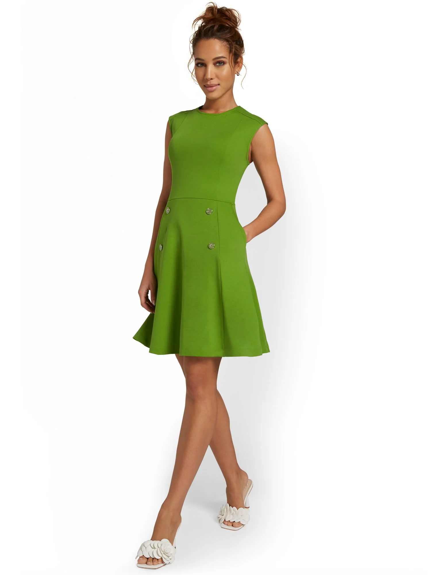 Petite Button-Front Flare Dress - City Knits - Image 3