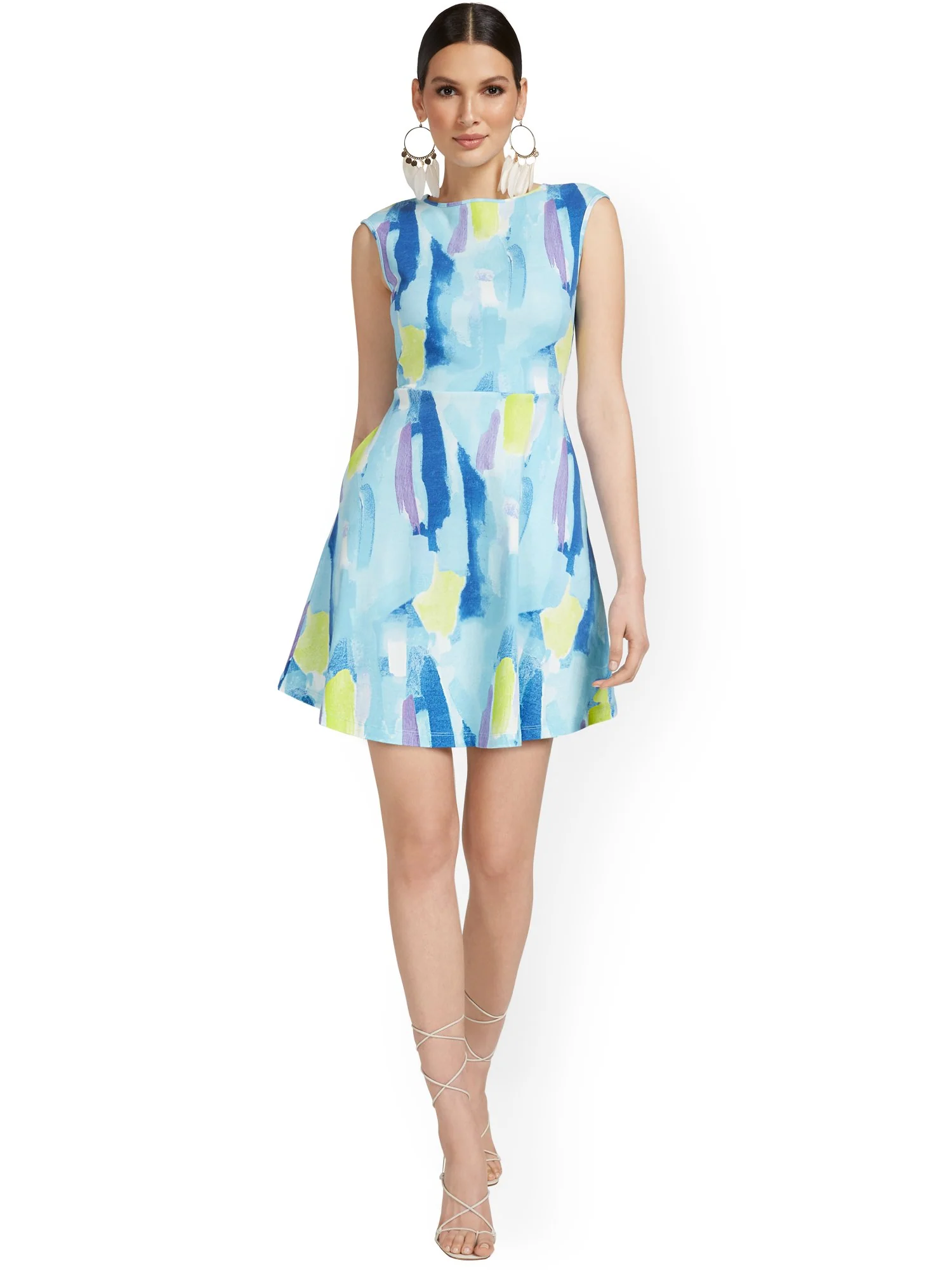 Petite Cap-Sleeve Watercolor Mini Dress - City Knits - Image 5