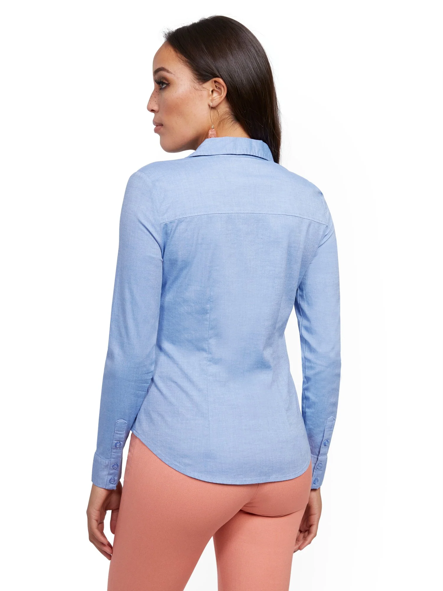 Petite Chambray Madison Stretch Shirt - Secret Snap - 7th Avenue - Image 3
