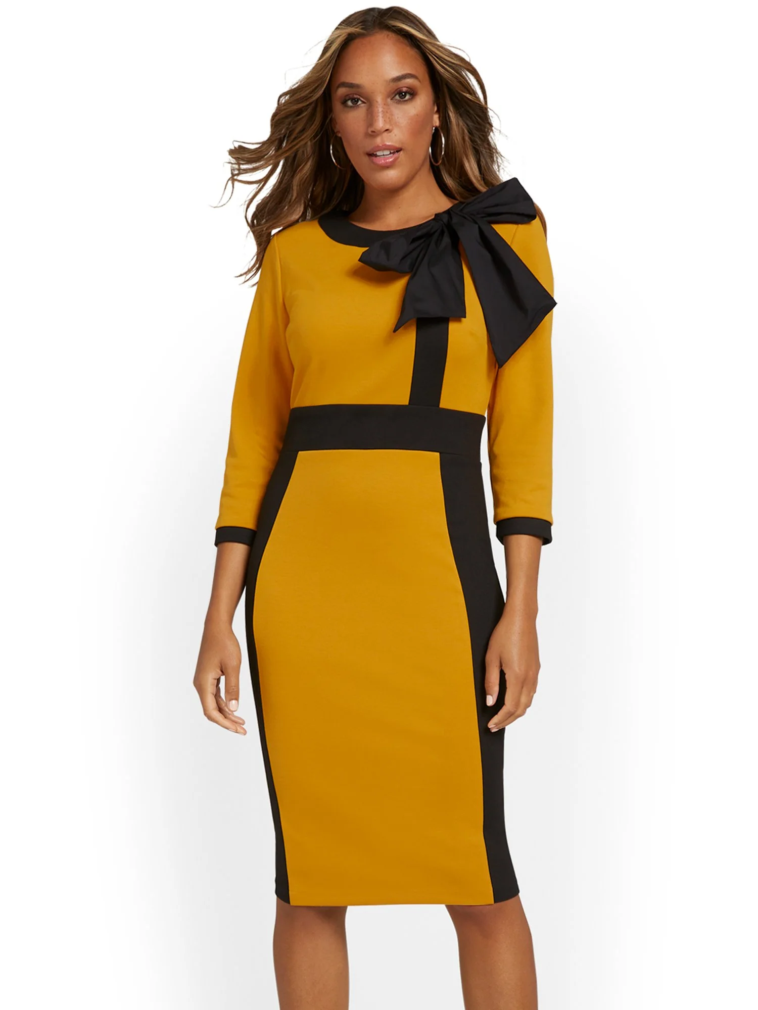 Petite Contrast-Trim Bow-Front Sheath Dress - Superflex - Image 5