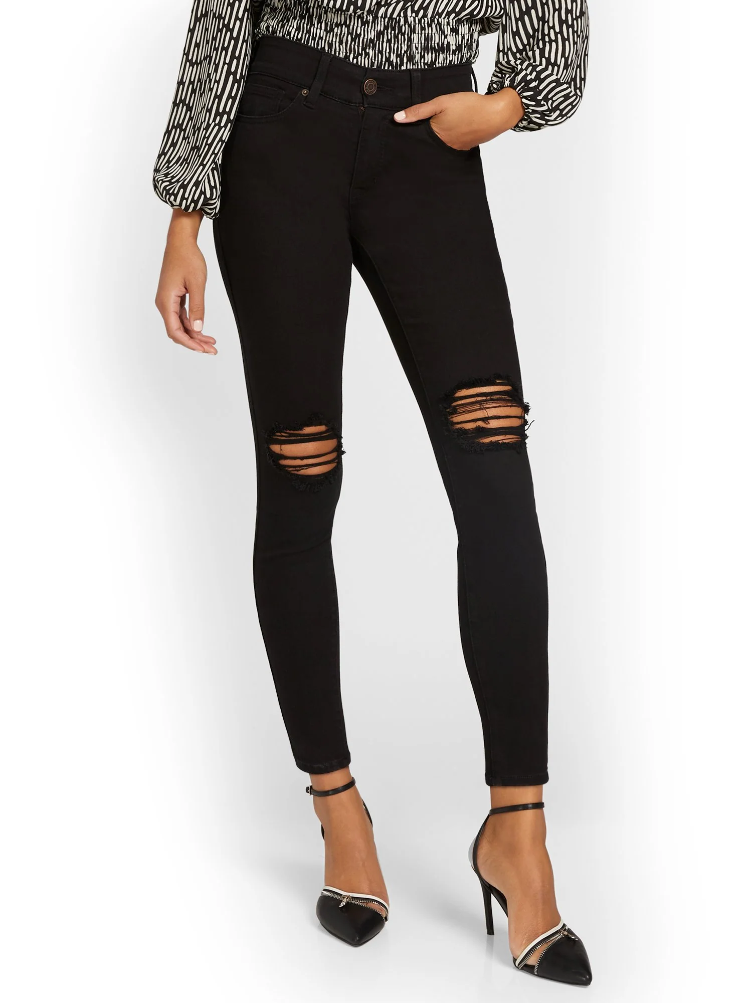 Petite Curvy High-Waisted Super-Skinny Ankle Jeans - Black