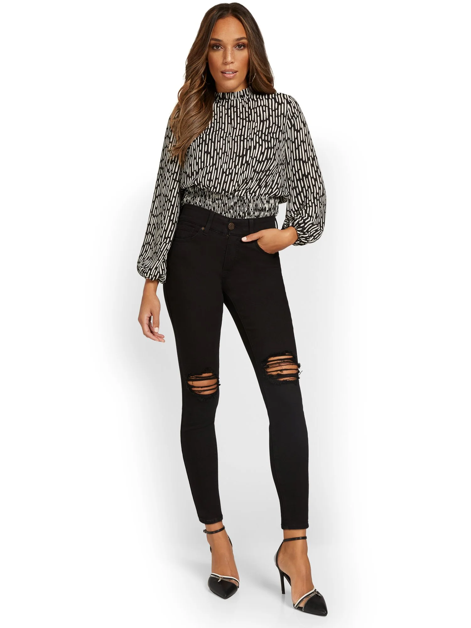 Petite Curvy High-Waisted Super-Skinny Ankle Jeans - Black - Image 5