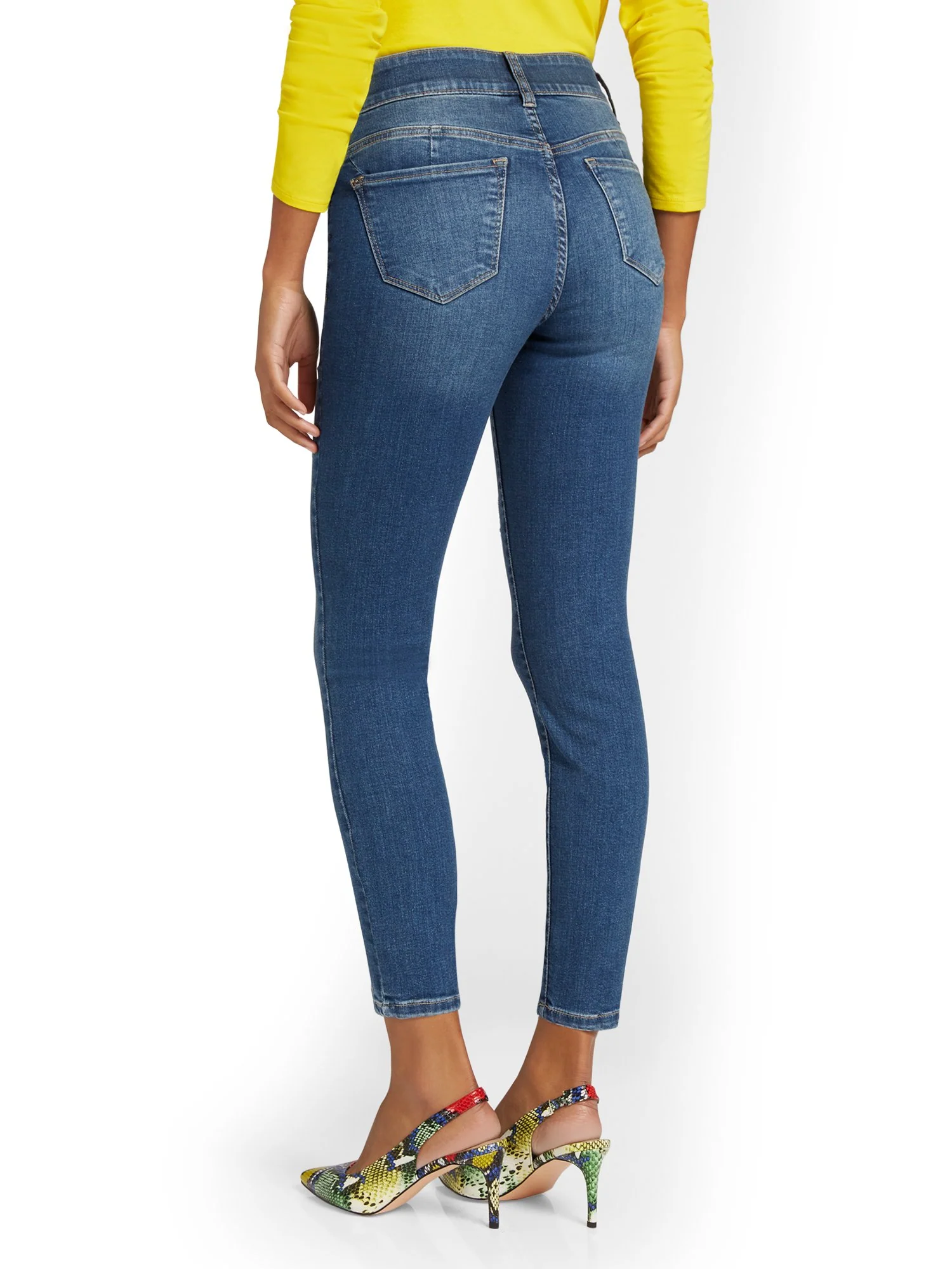 Petite Curvy High-Waisted Super-Skinny Ankle Jeans - Dark Wash - Image 3