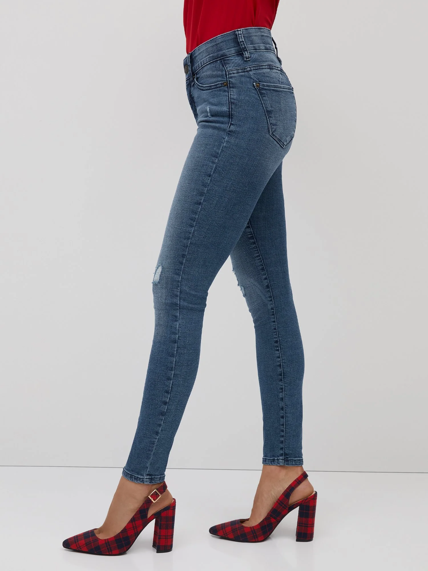 Petite Curvy High-Waisted Super-Skinny Jeans - Medium Wash - Image 4