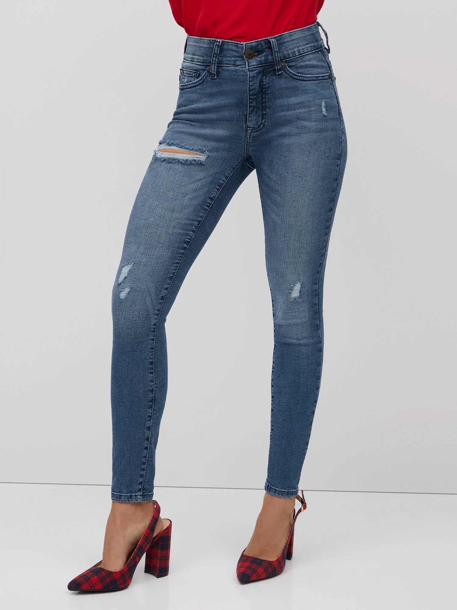 Petite Curvy High-Waisted Super-Skinny Jeans - Medium Wash - Image 5