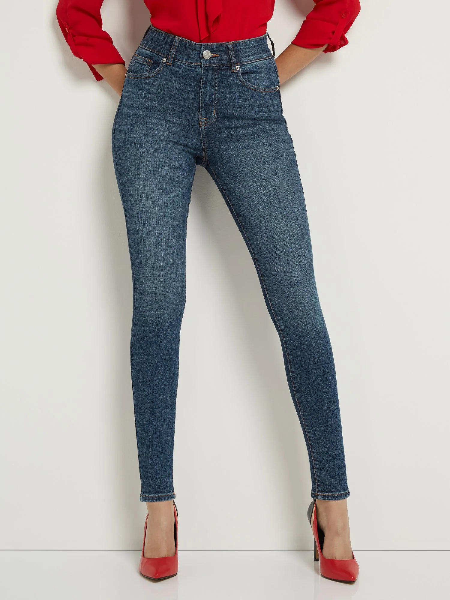 Petite Curvy Ultra High-Waisted Super-Skinny Jeans - Dark Wash - Image 2