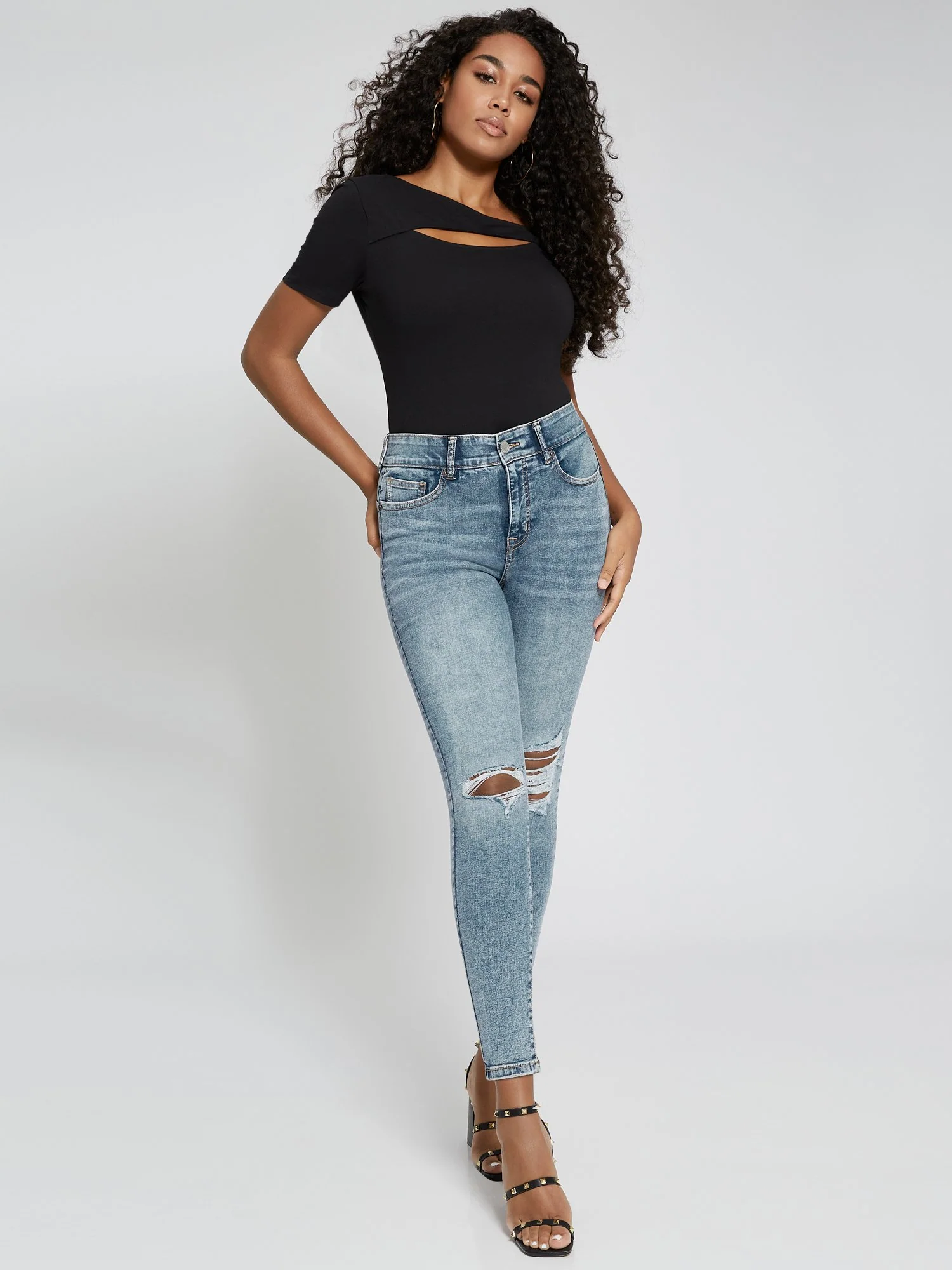 Petite Curvy Ultra High-Waisted Super-Skinny Jeans - Light Wash - Image 6