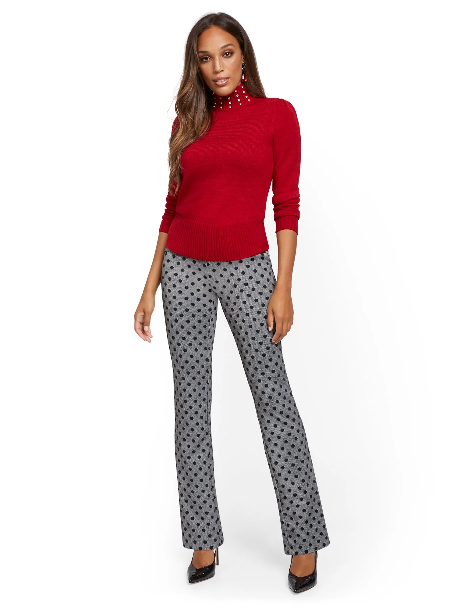 Petite Dot-Print Pull-On Bootcut Ponte Pant - Superflex - Image 4