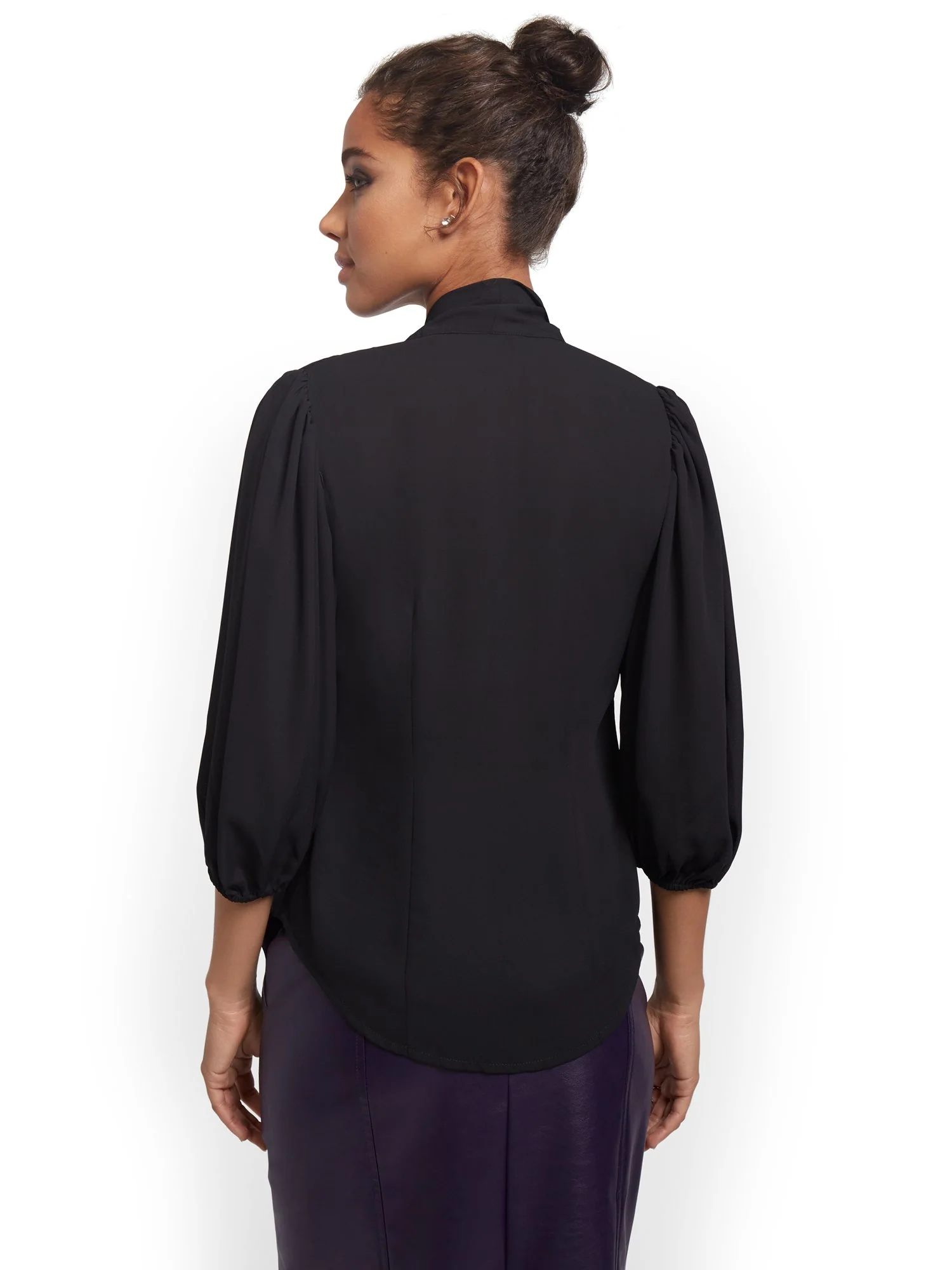 Petite Essential V-Neck Bow Blouse - Image 3