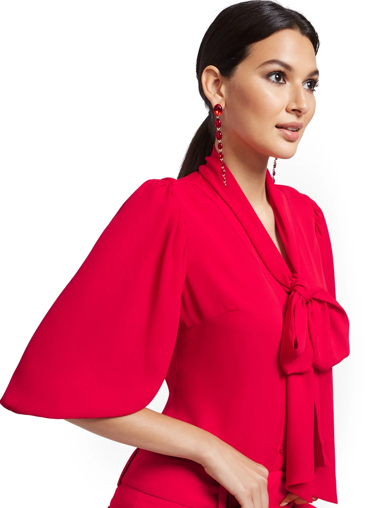 Petite Essential V-Neck Bow Blouse - Image 6