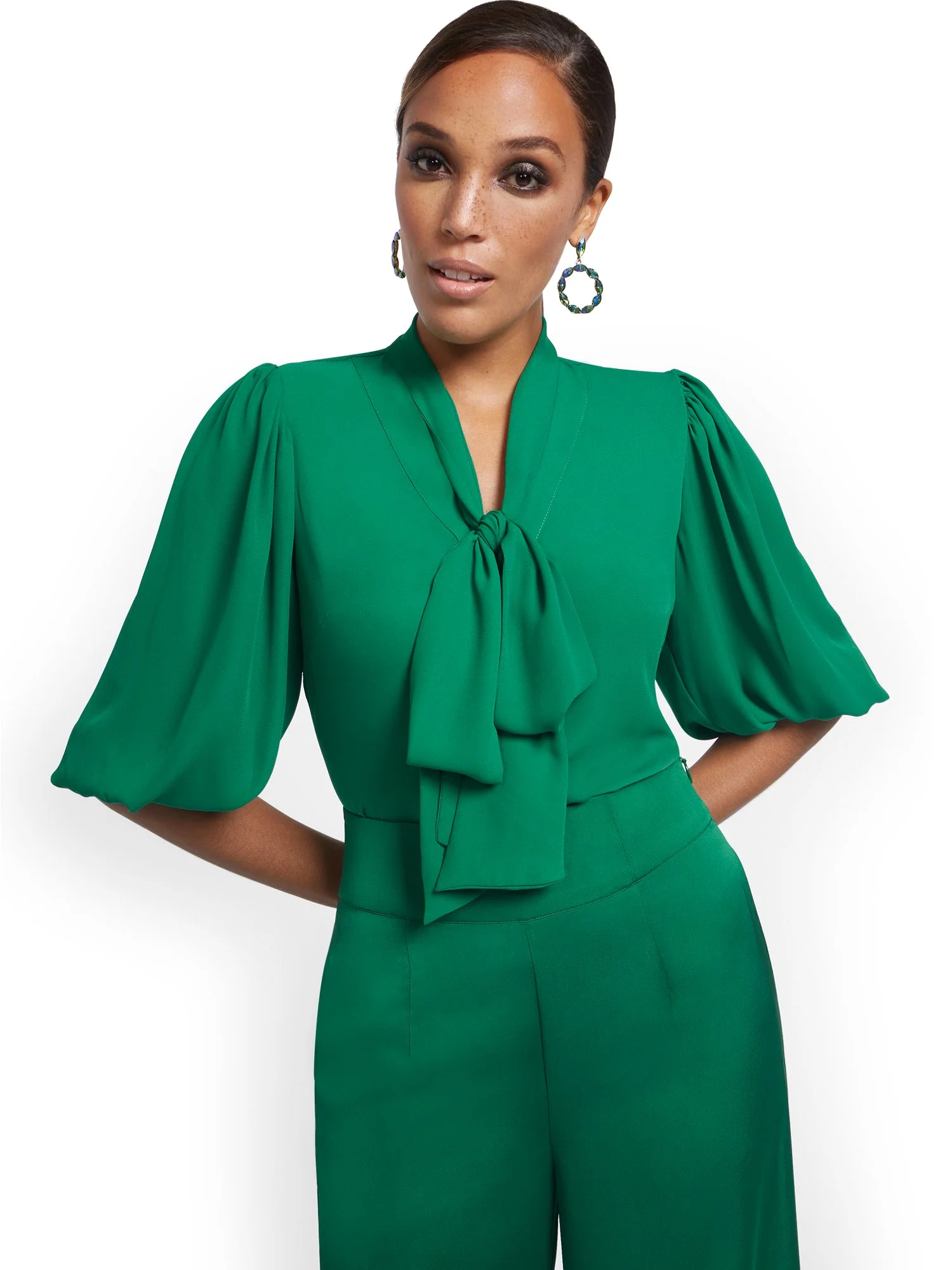 Petite Essential V-Neck Bow Blouse - Image 8