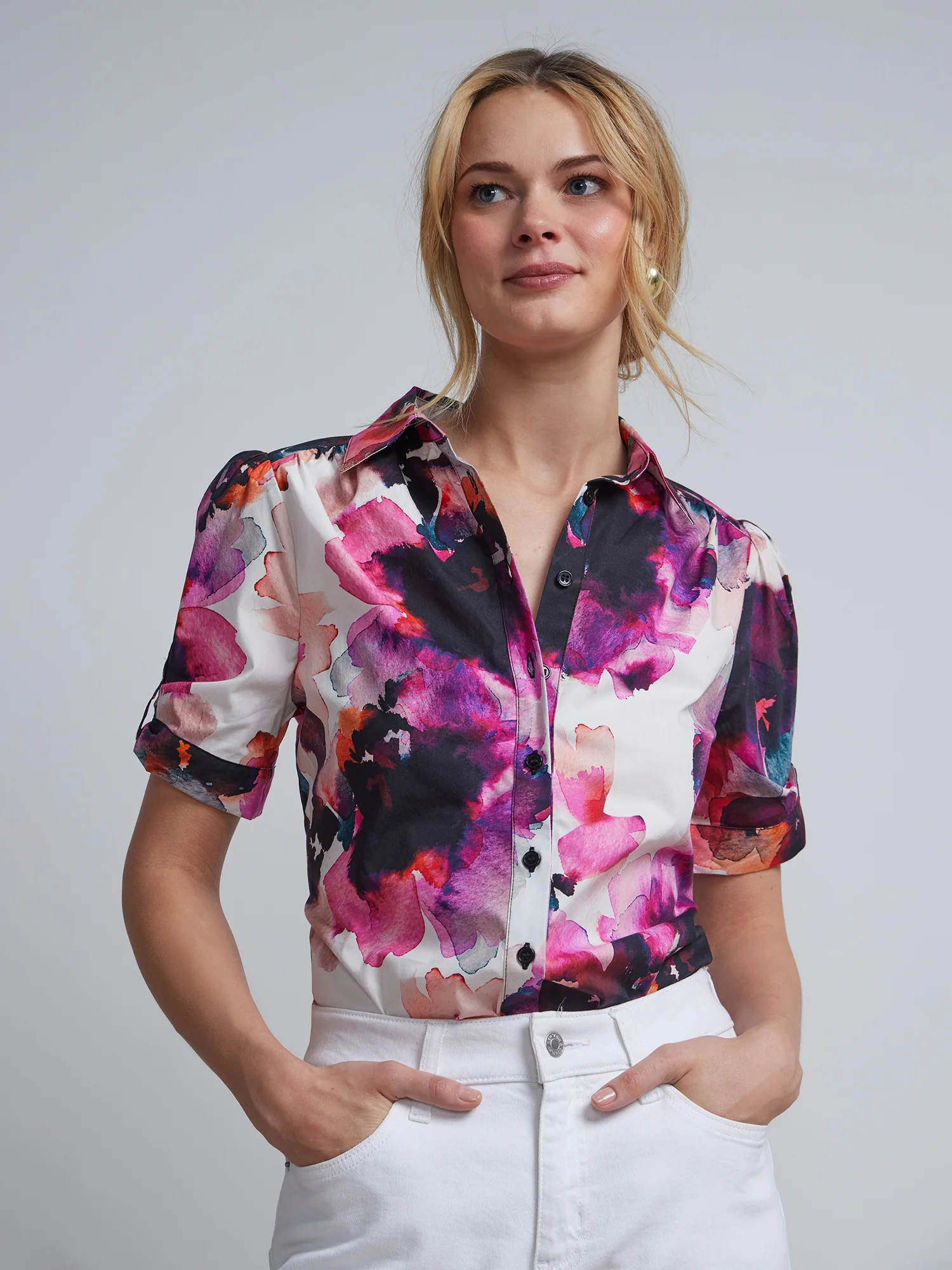Petite Floral Button-Front Secret Snap - NY&C Madison Shirt®