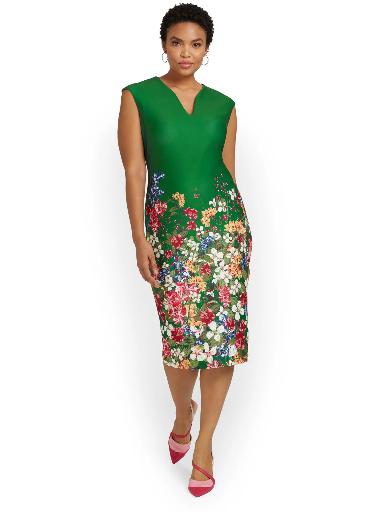 Petite Floral-Print V-Neck Sheath Dress - Image 4