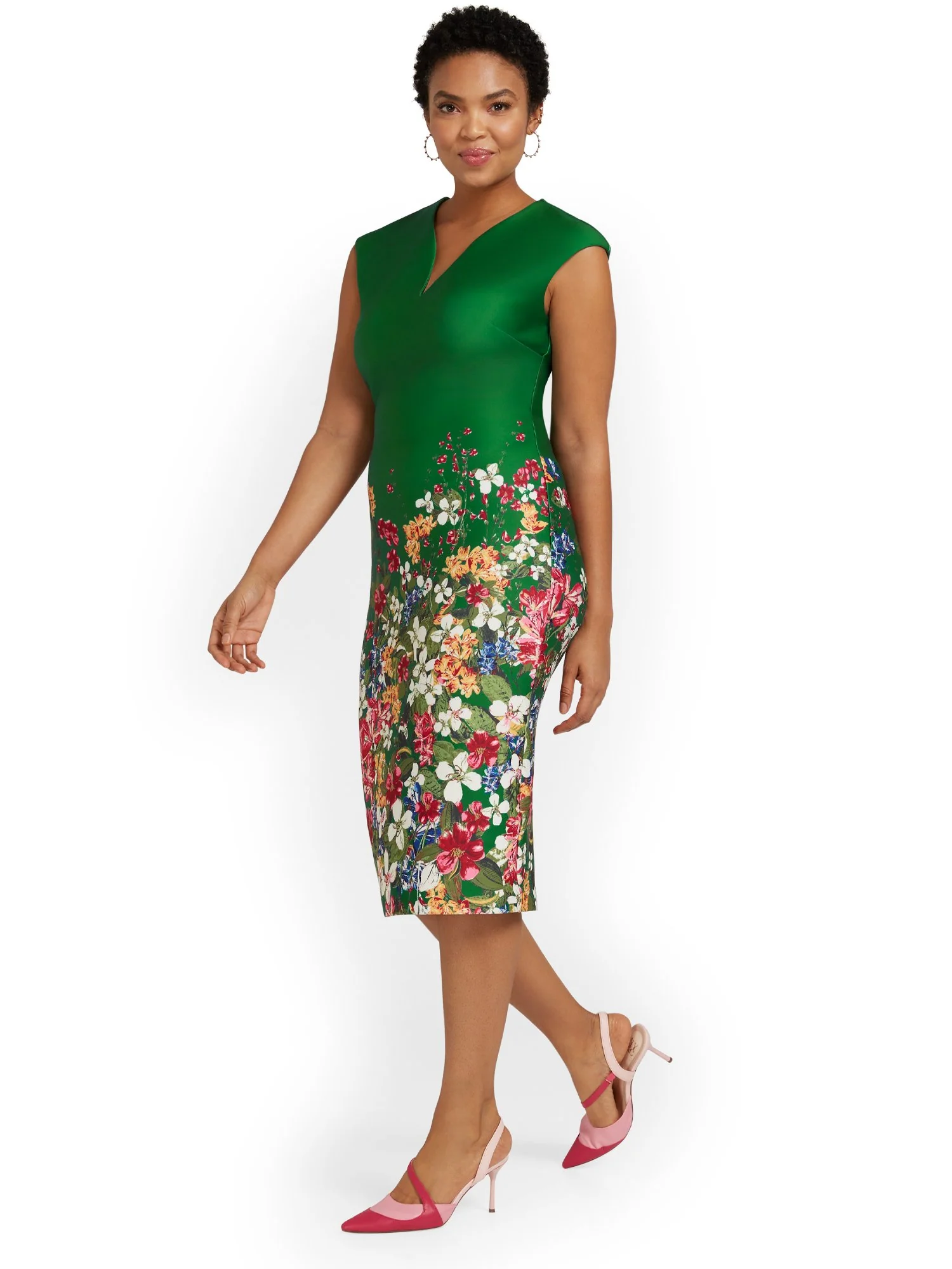 Petite Floral-Print V-Neck Sheath Dress - Image 5