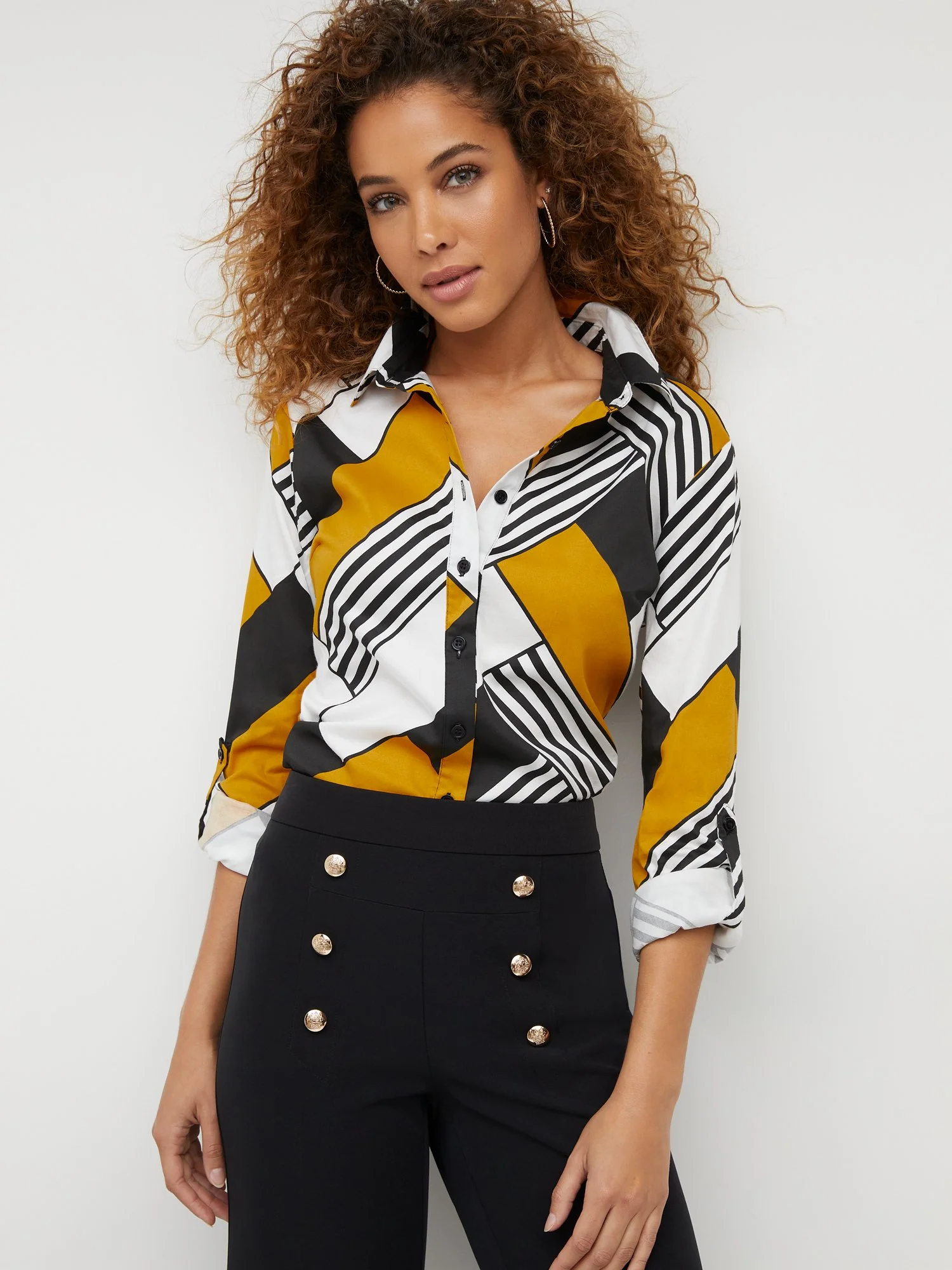 Petite Geometric-Print Button-Front Secret Snap - NY&C Madison Shirt®