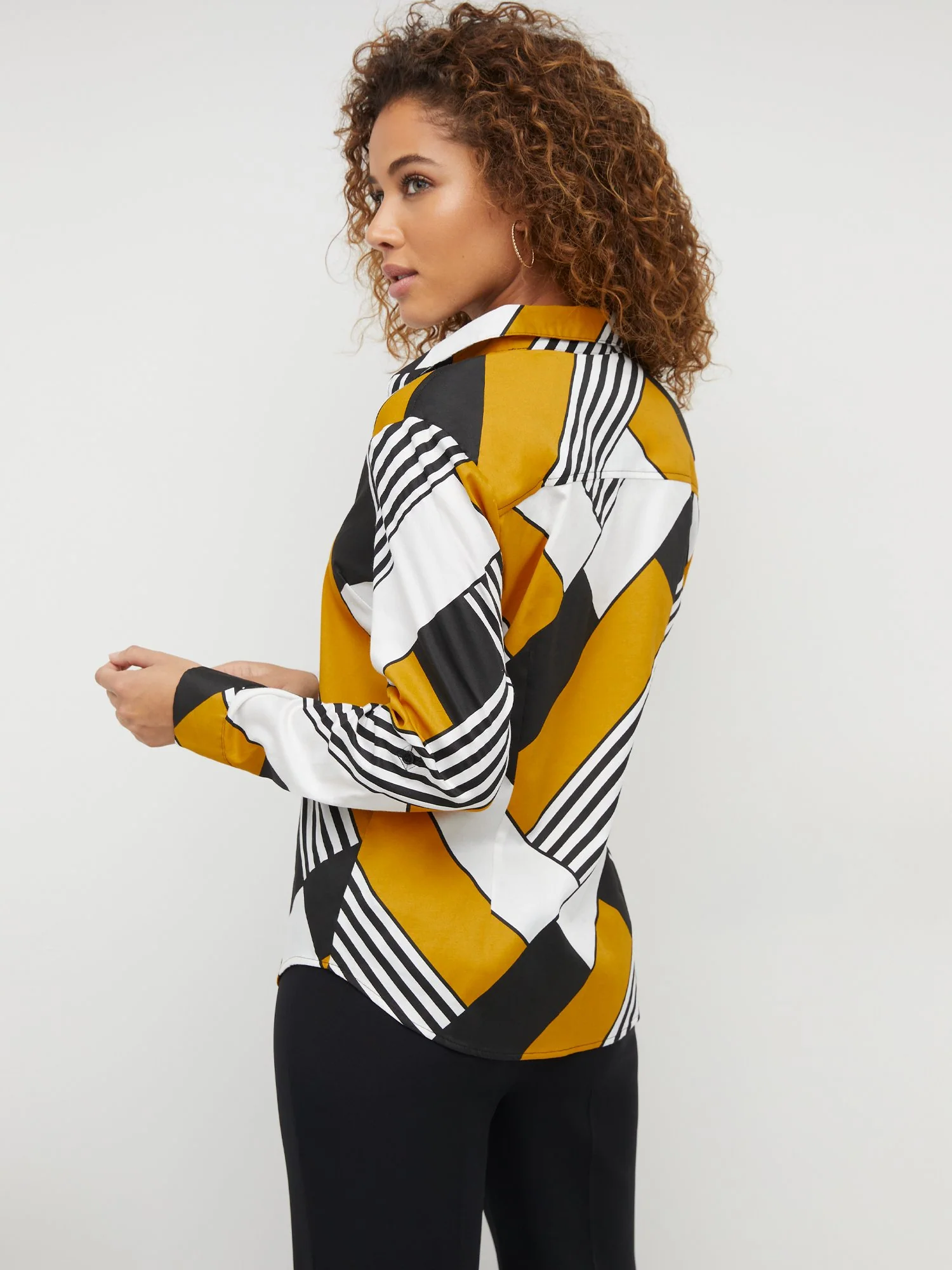 Petite Geometric-Print Button-Front Secret Snap - NY&C Madison Shirt® - Image 3