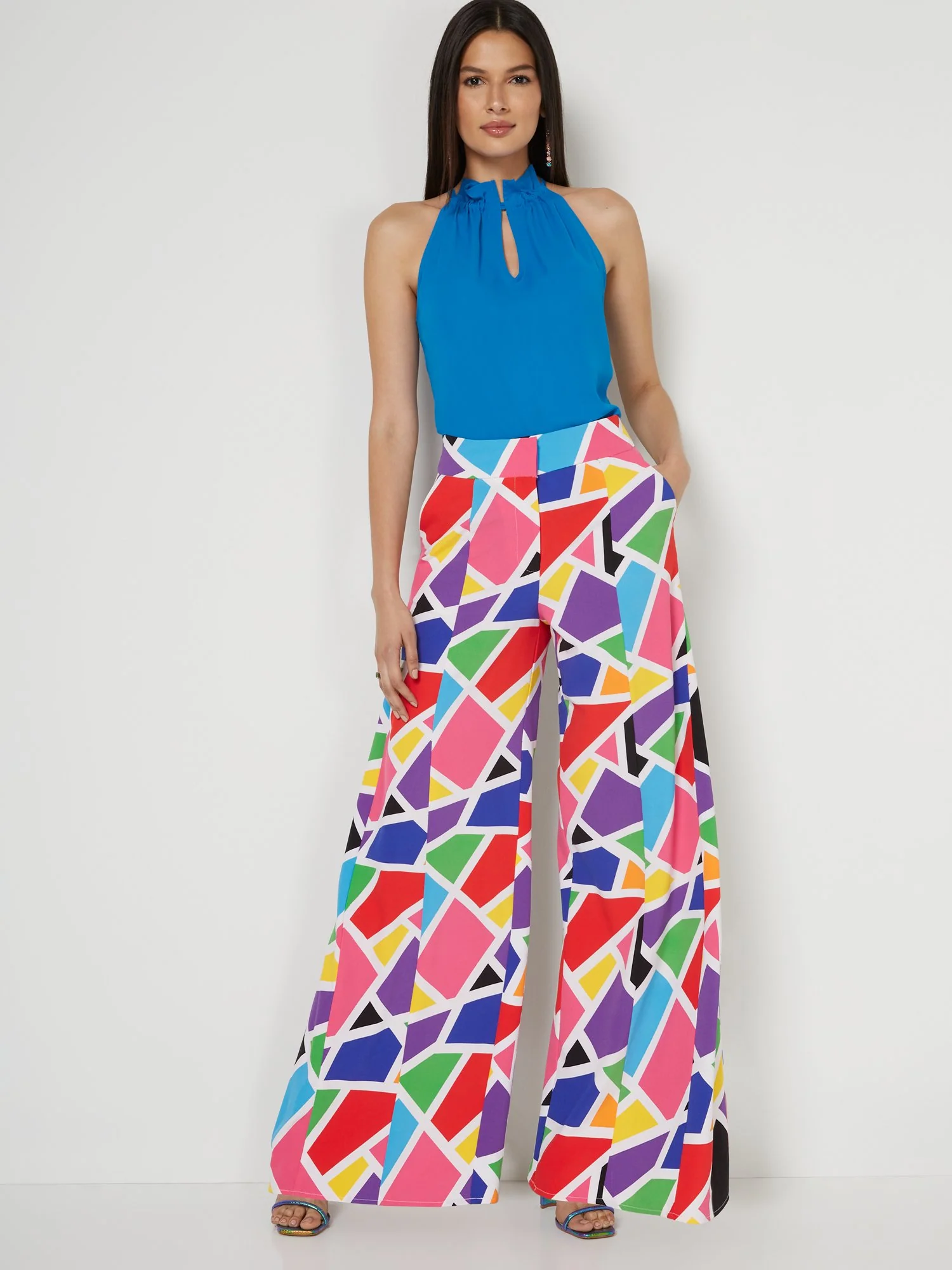 Petite Geometric-Print High-Waisted Wide-Leg Pant - Image 4