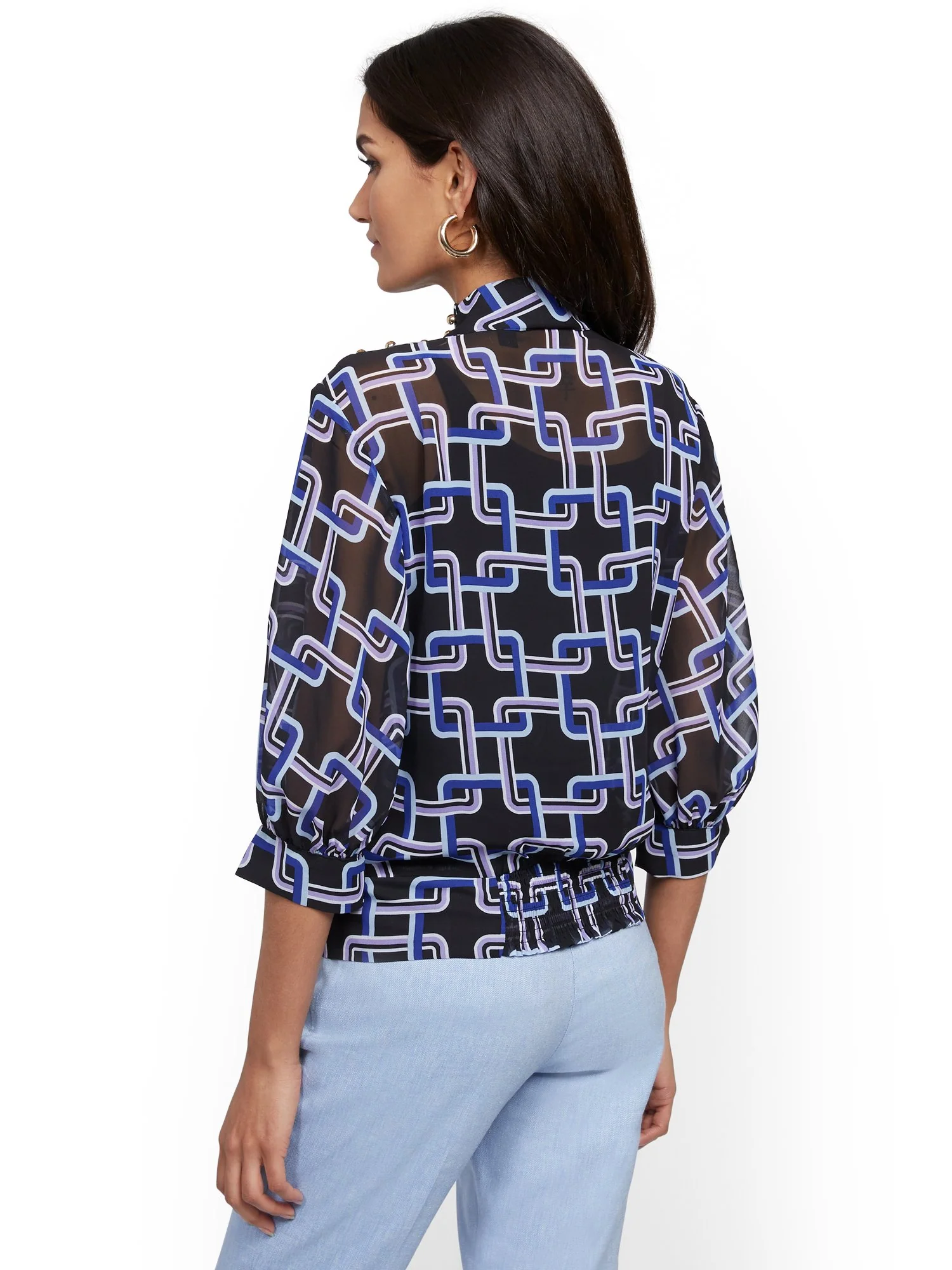 Petite Graphic-Print Tie-Front Blouse - 7th Avenue - Image 3