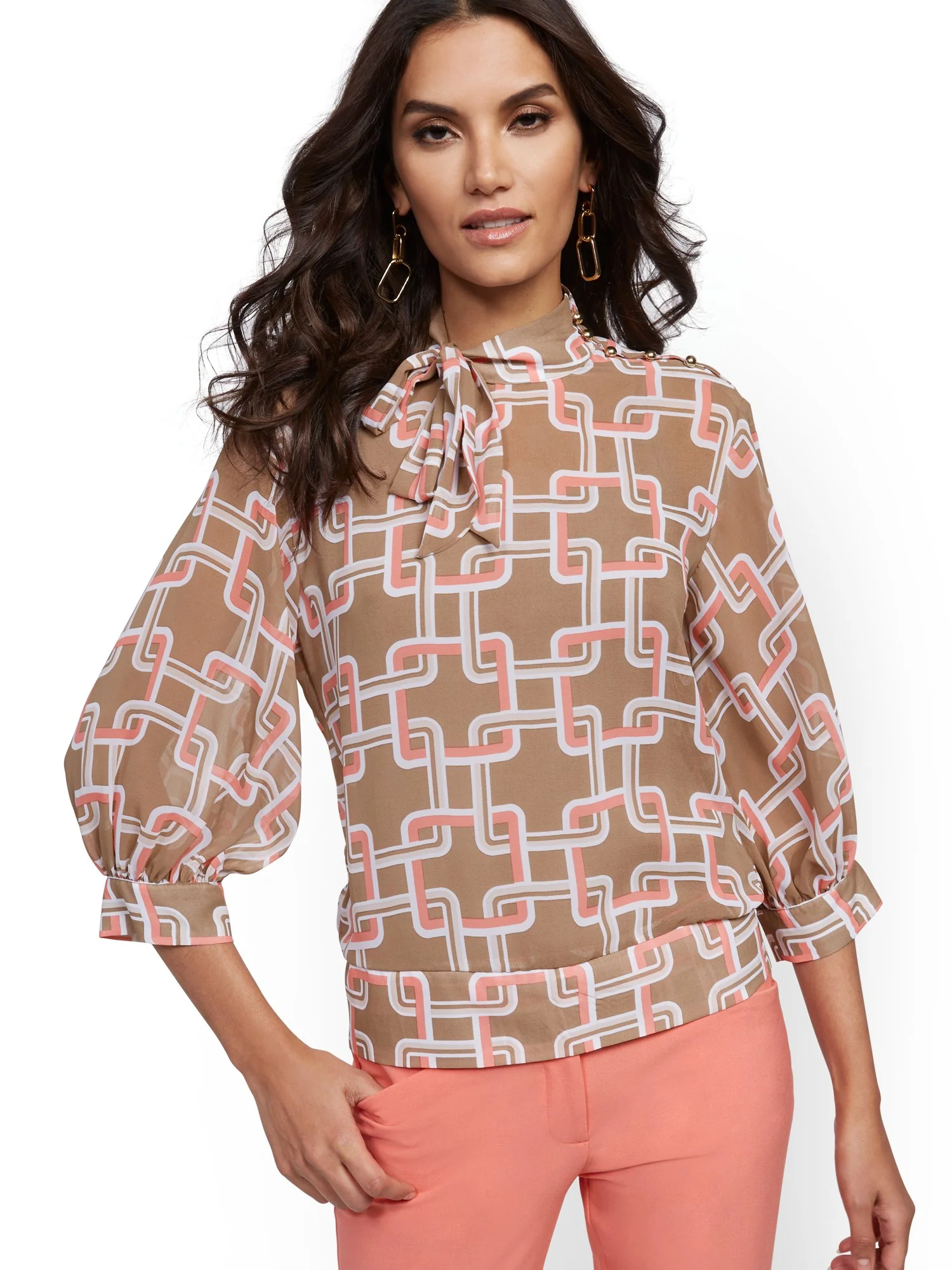 Petite Graphic-Print Tie-Front Blouse - 7th Avenue - Image 6