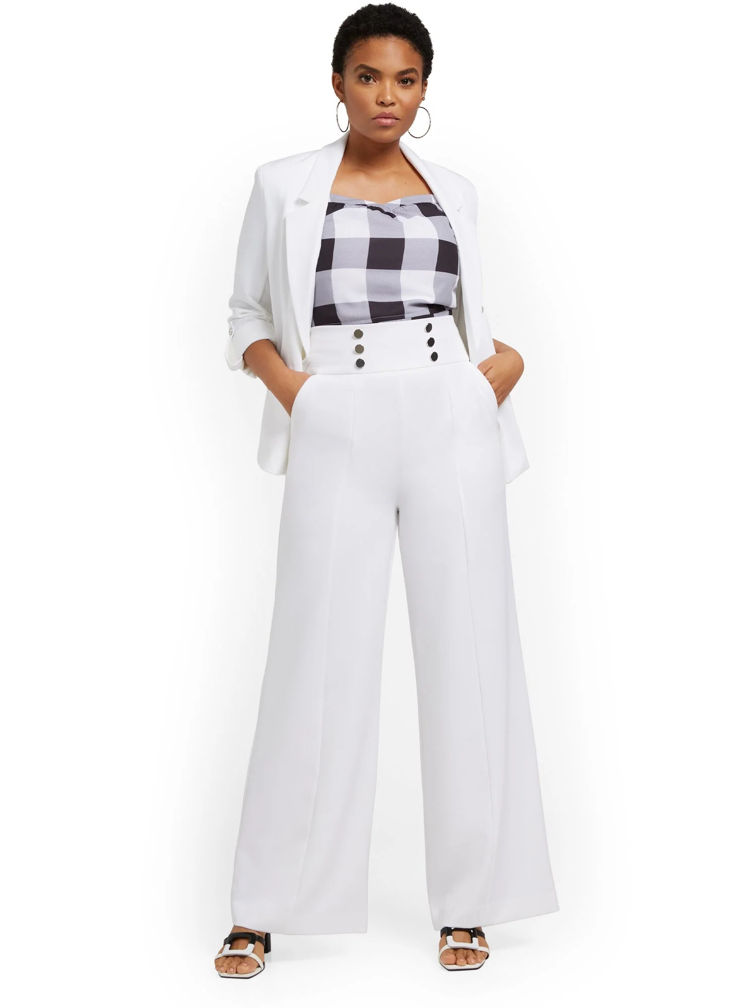 Petite High-Waisted Button-Front Wide-Leg Pant - Image 5