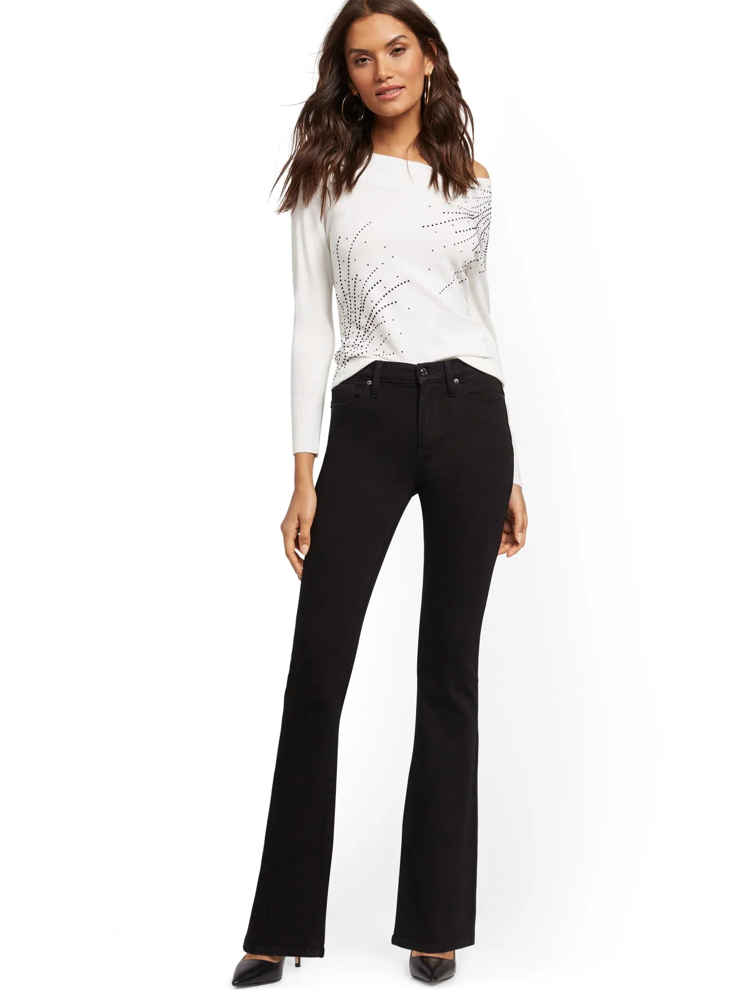 Petite High-Waisted Curvy Barely Bootcut Jeans - Black - Image 4