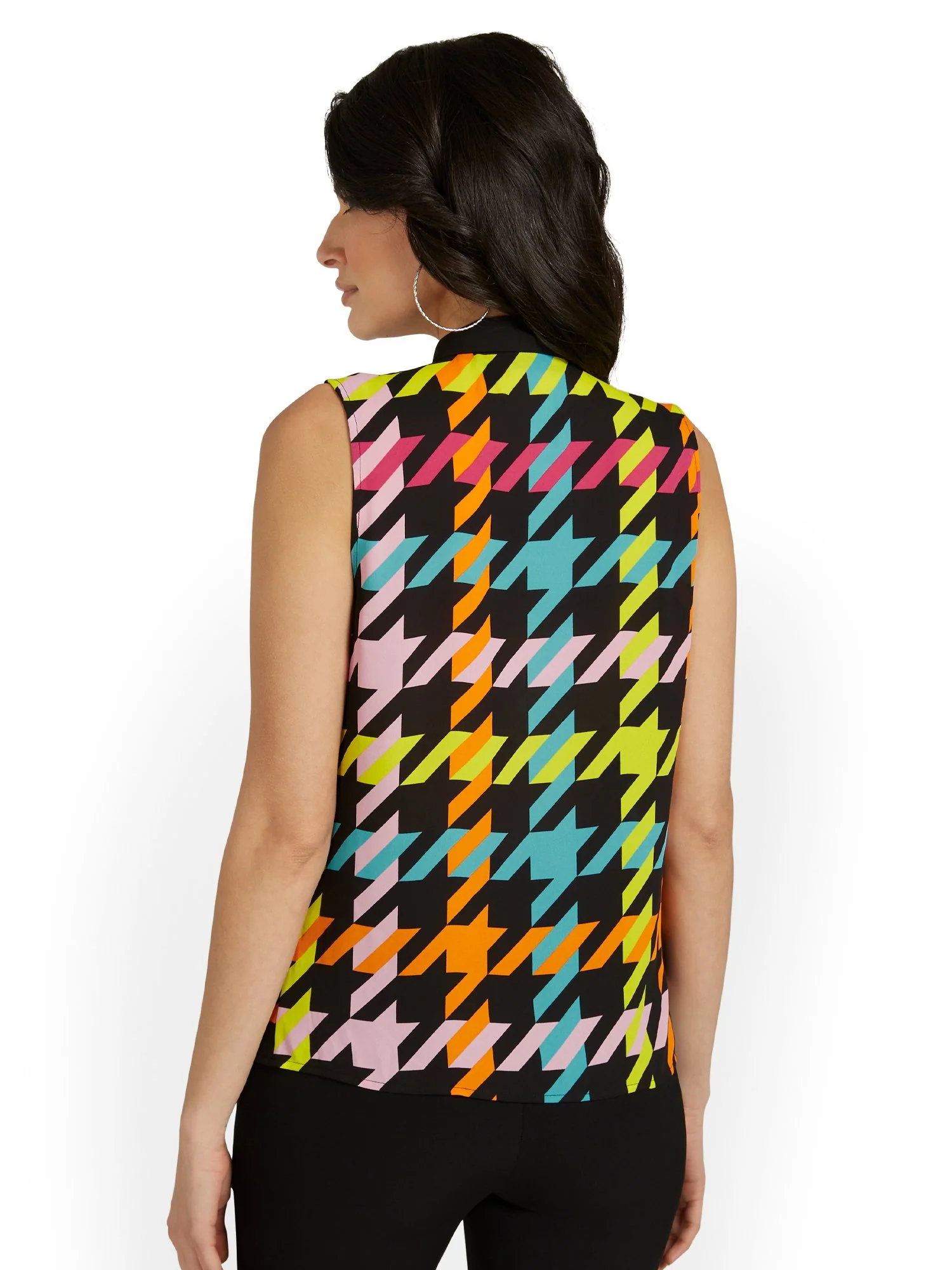 Petite Houndstooth Bow-Neck Blouse - Image 3